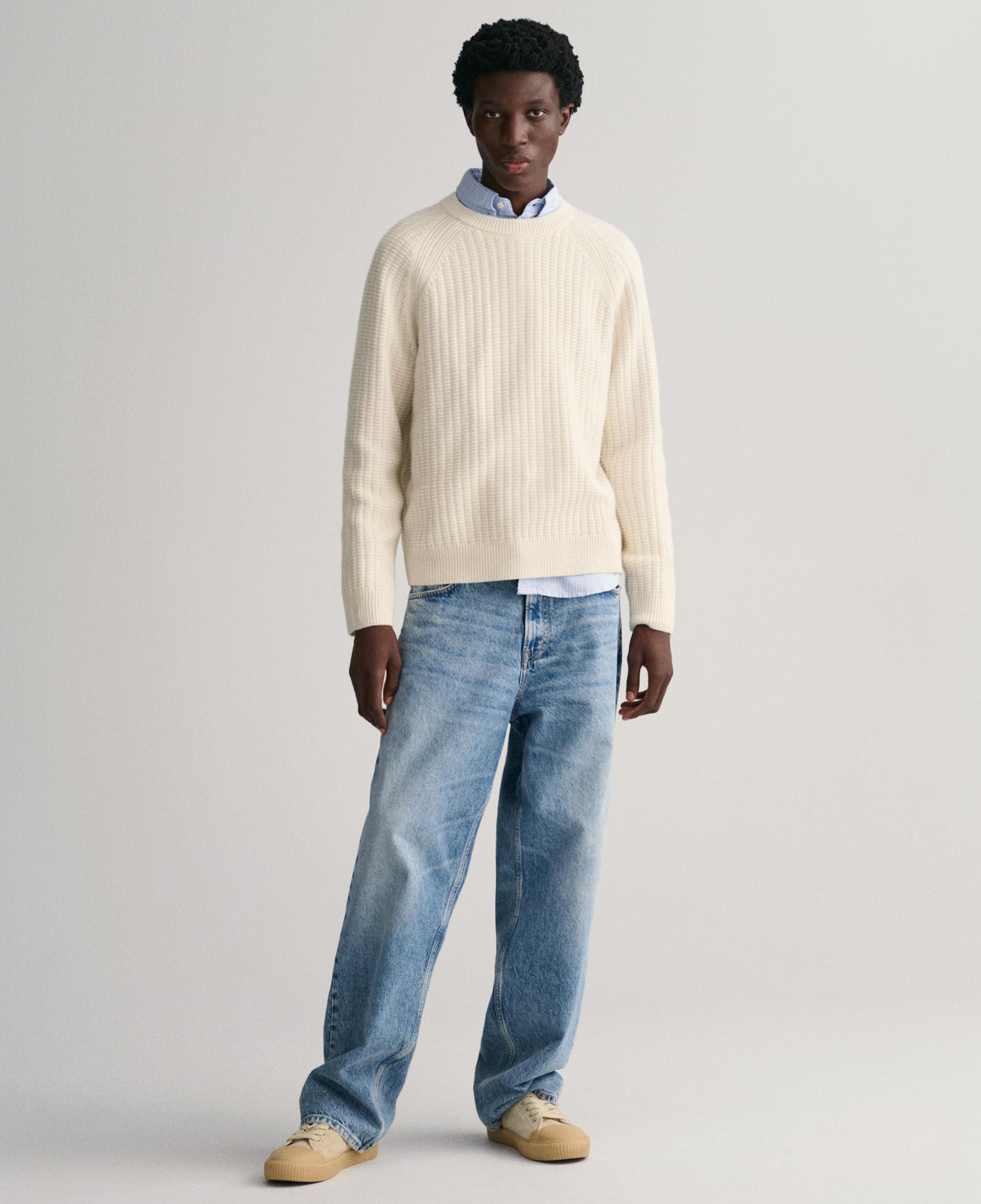 GANT Erkek Krem Relaxed Fit Bisiklet Yaka Kazak