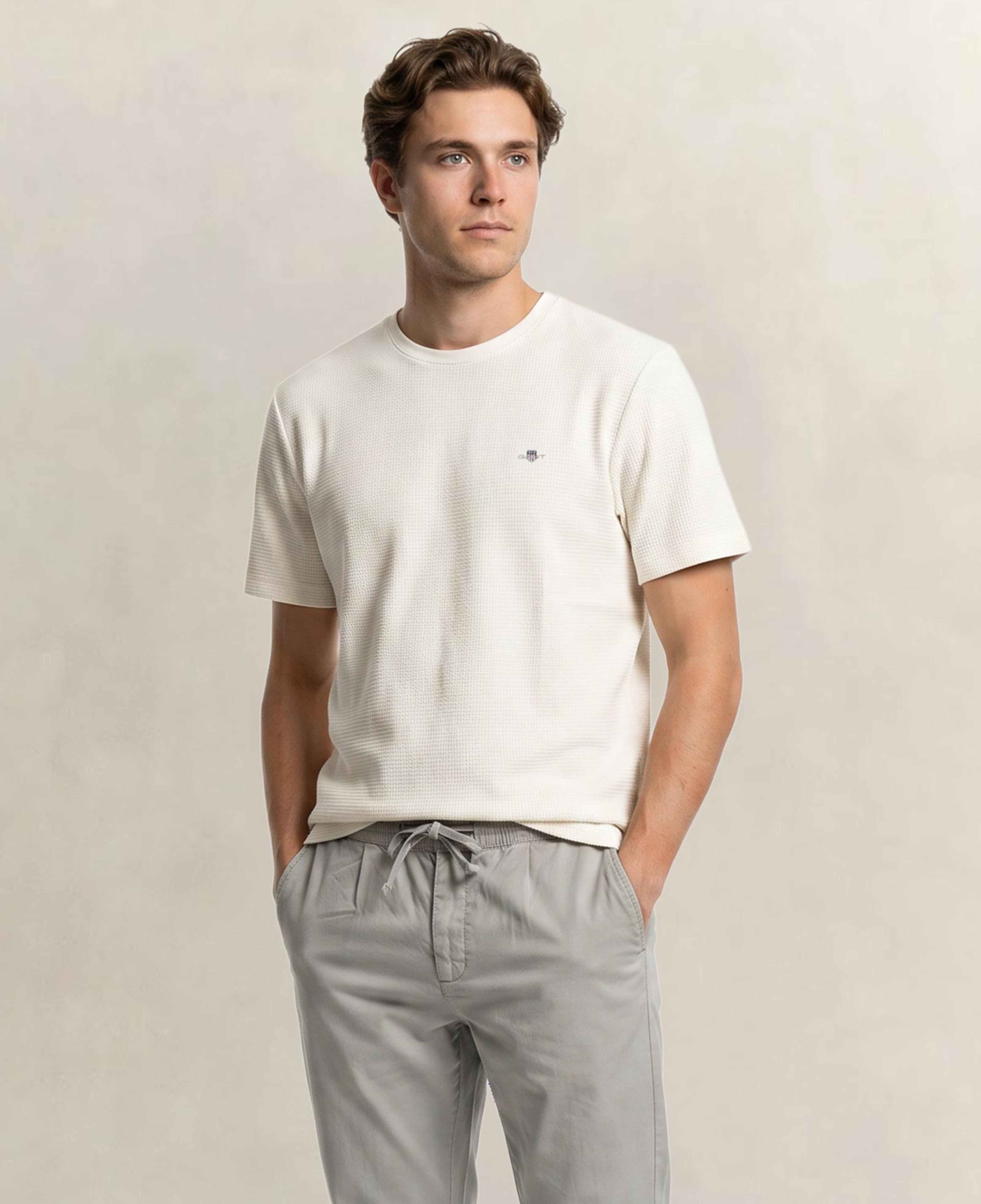 GANT Erkek Beyaz Bisiklet Yaka Regular Fit Logolu T-Shirt