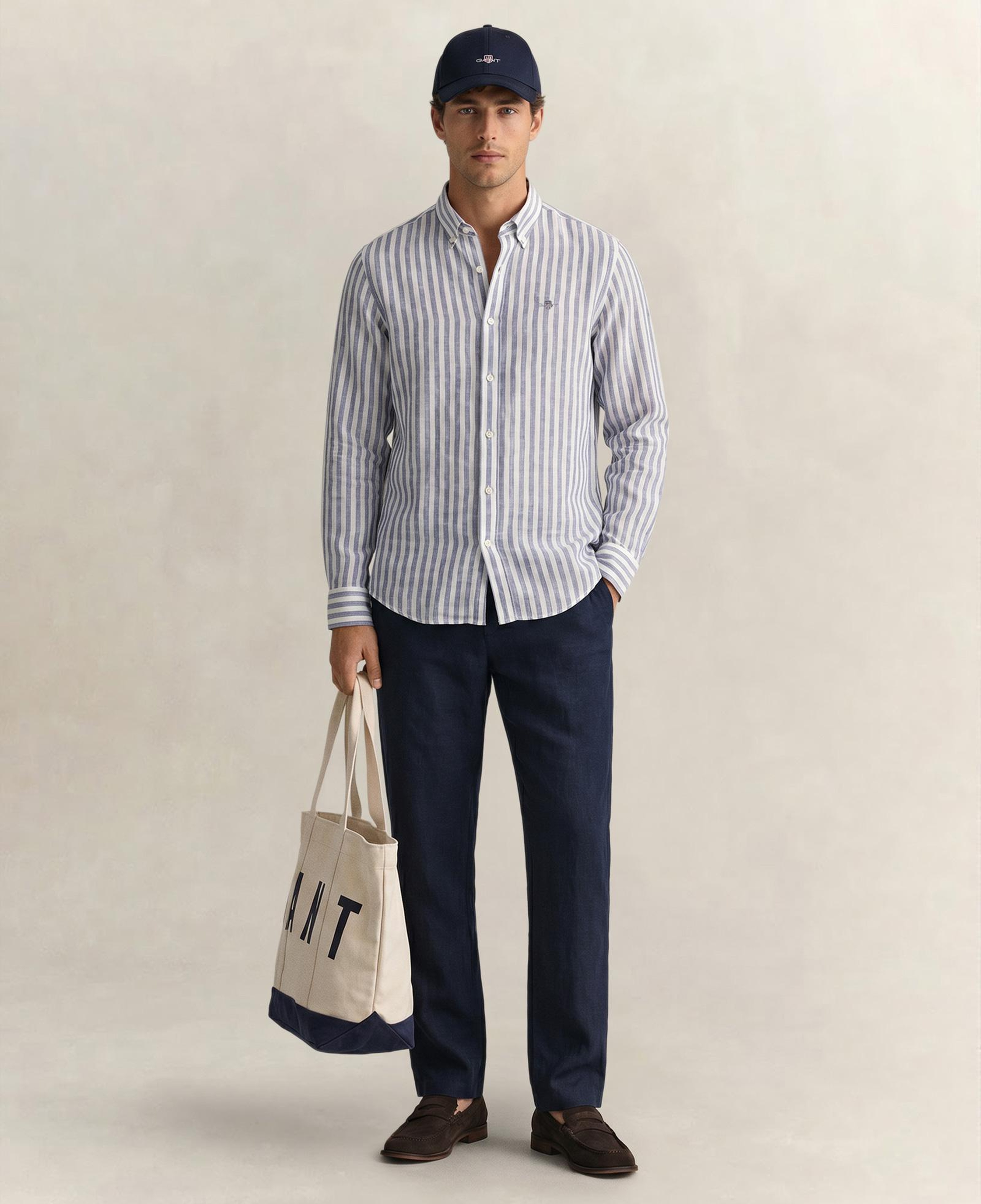 GANT Erkek Mavi Regular Fit Çizgili Logolu Gömlek