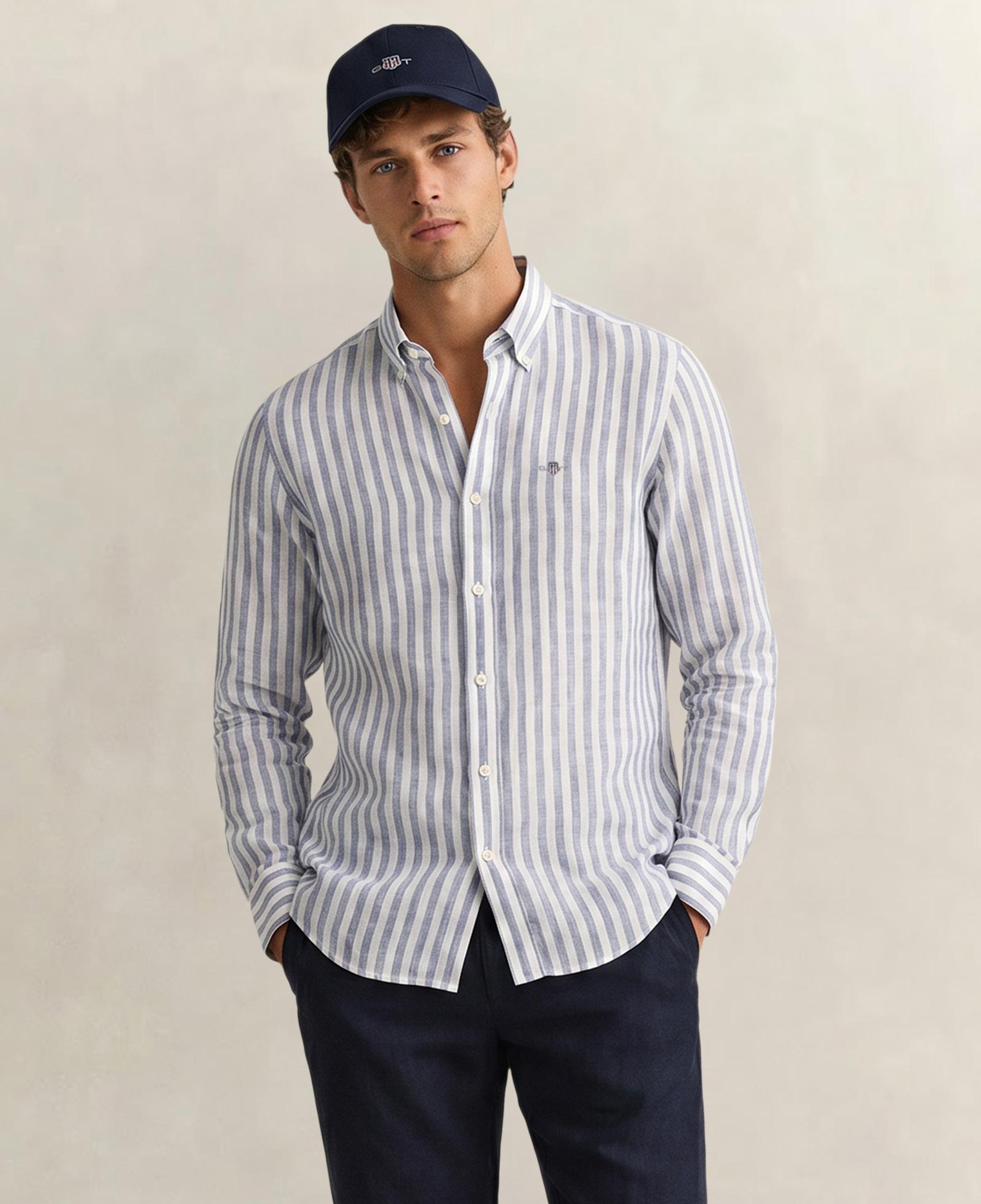 GANT Erkek Mavi Regular Fit Çizgili Logolu Gömlek