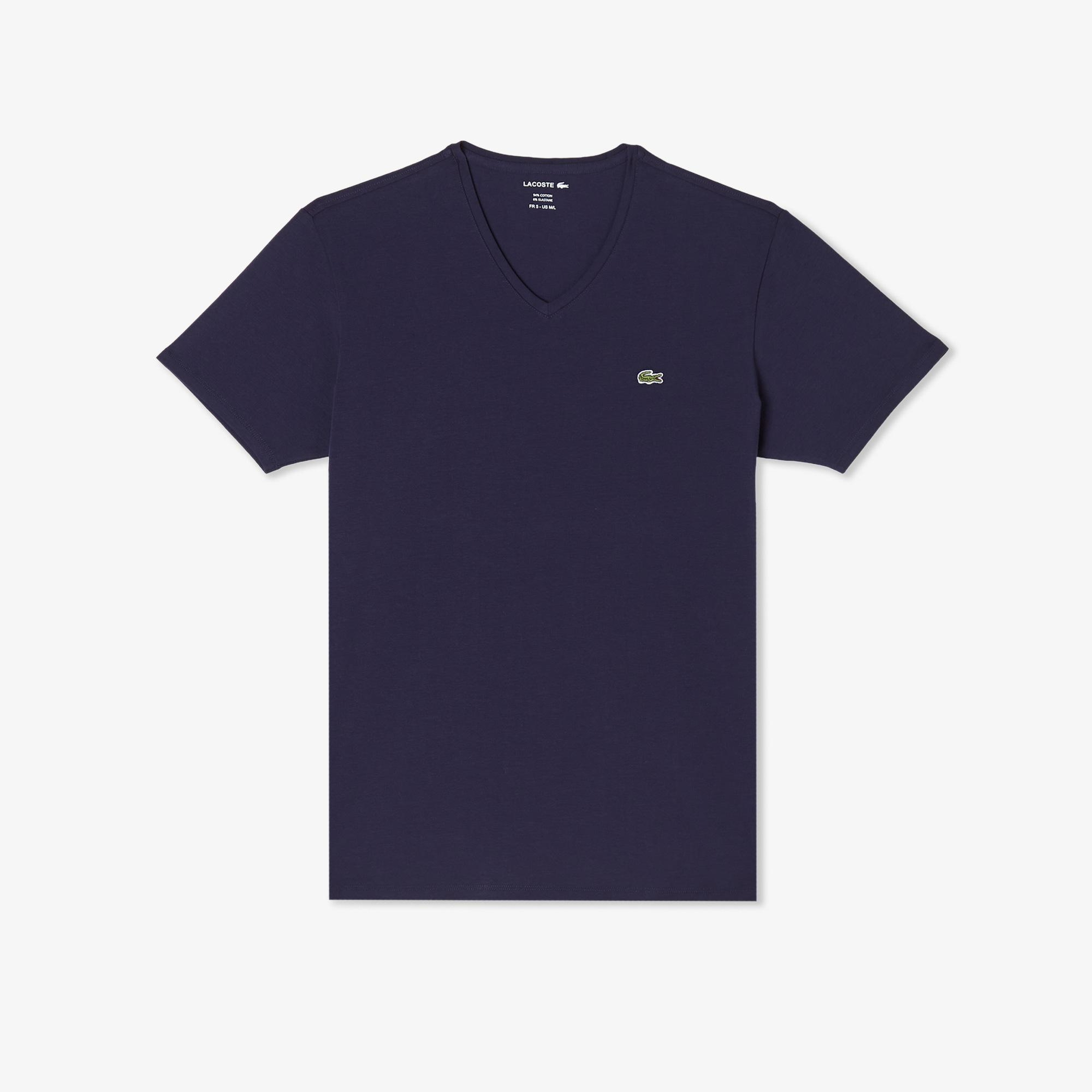 Erkek Slim Fit V Yaka Lacivert T-Shirt