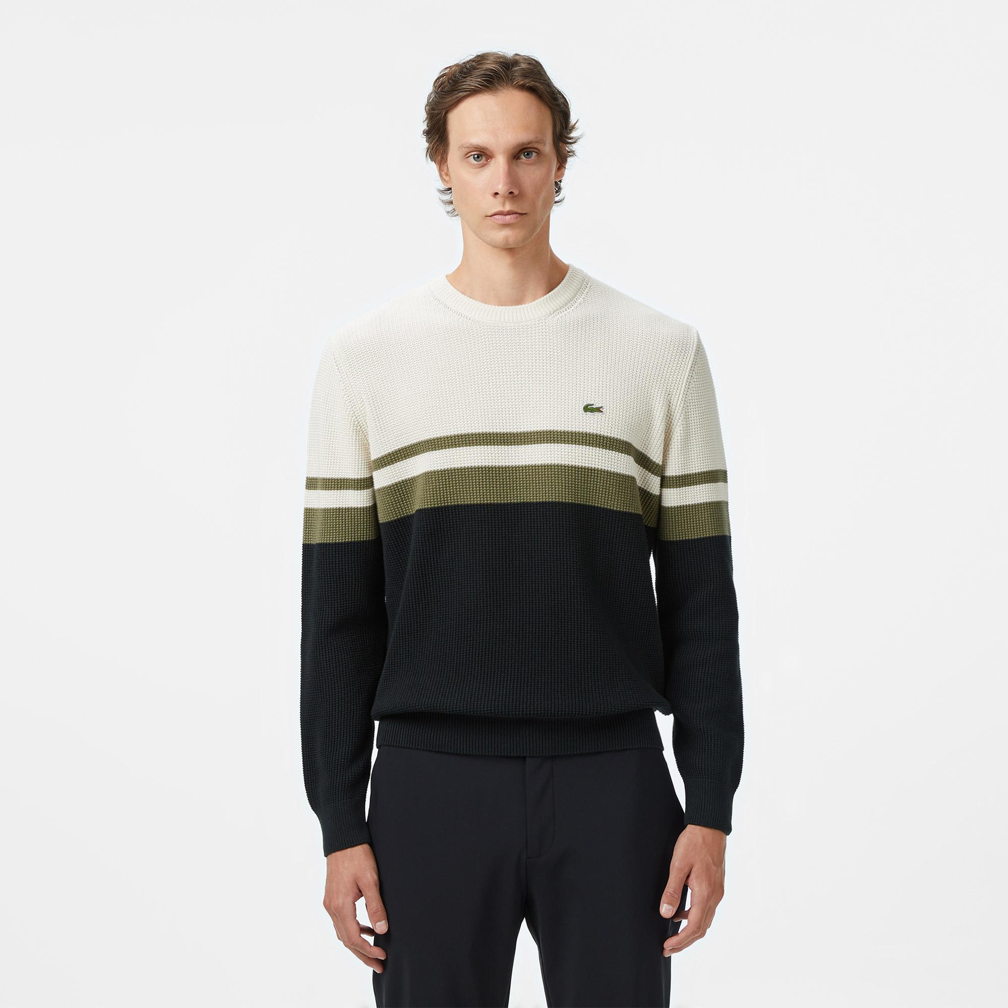 Erkek Classic Fit Bisiklet Yaka Renk Bloklu Siyah Kazak