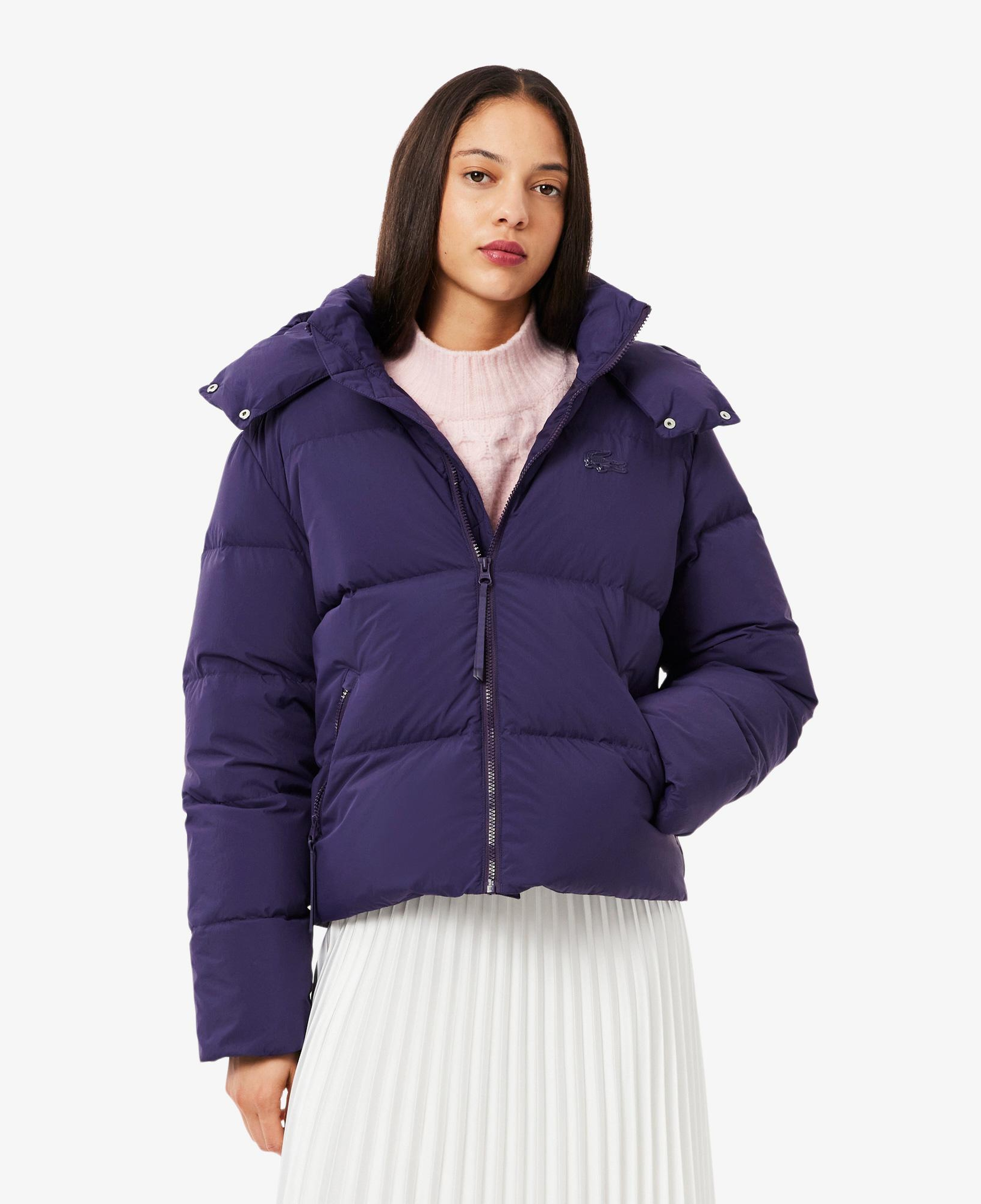 Lacoste Kadın Relaxed Fit Kapüşonlu Mor Şişme Mont