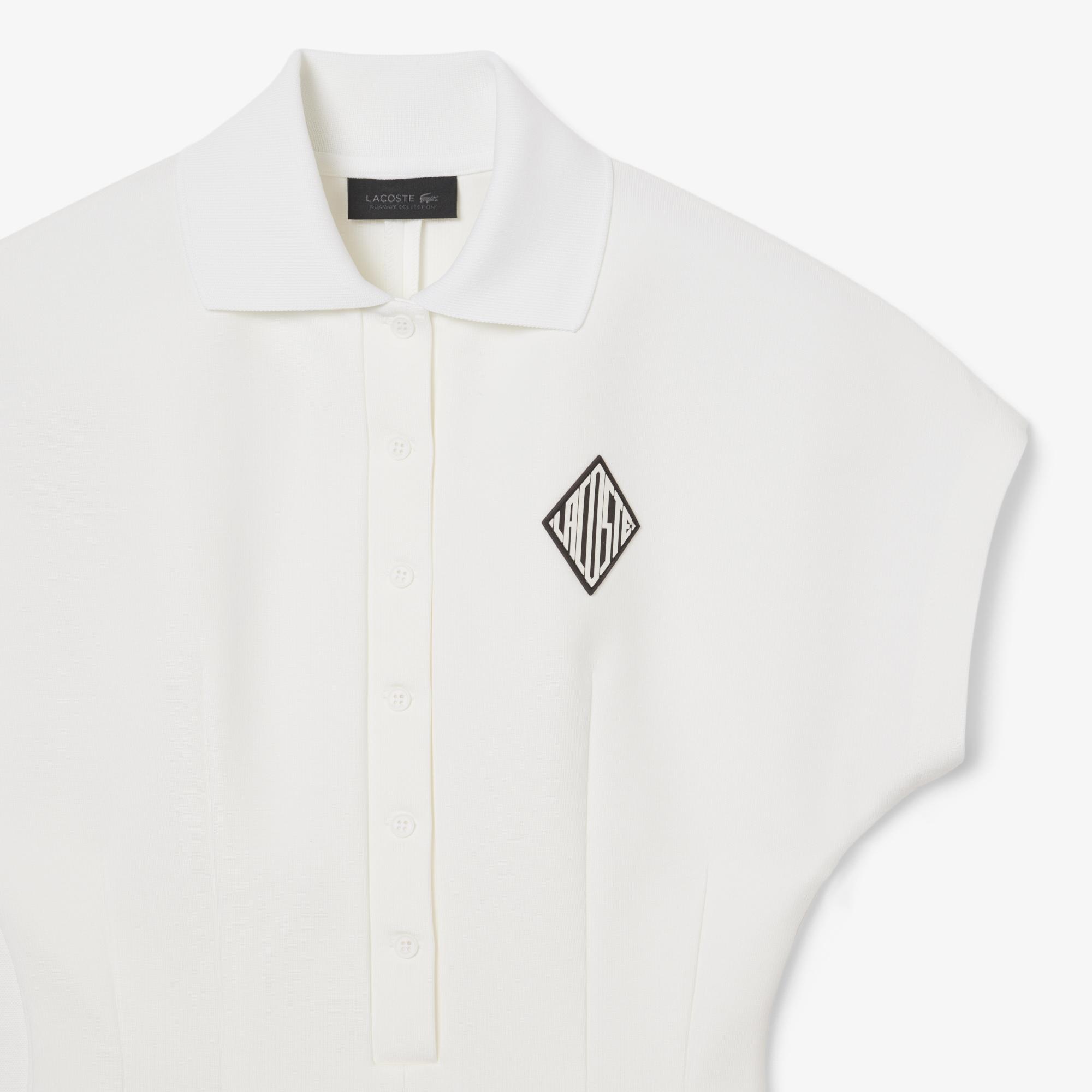 SS25 RUNWAY Kadın Slim Fit Kısa Kollu Polo Yaka Beyaz Elbise
