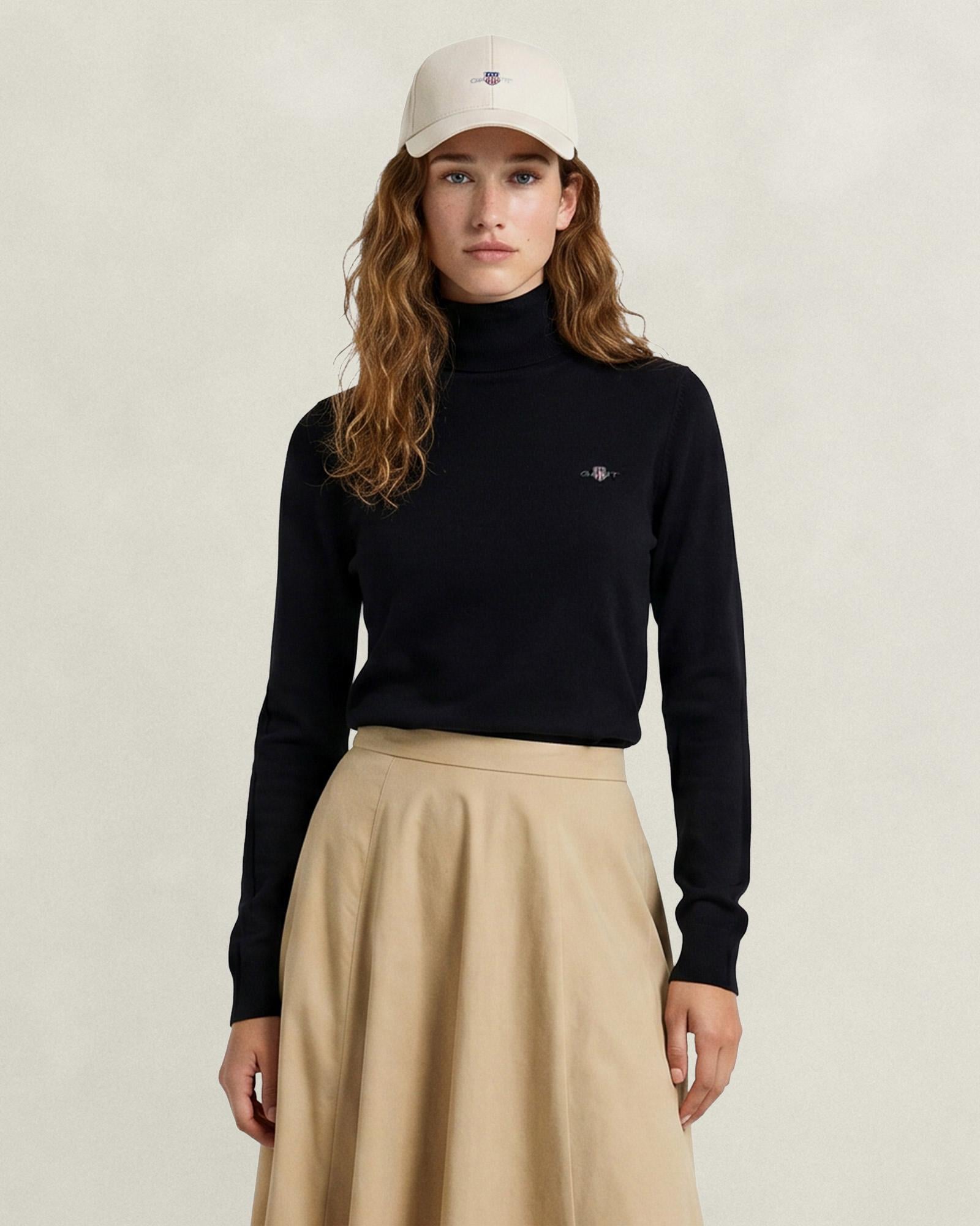 GANT Kadın Siyah Regular Fit Boğazlı Yaka Yün Kazak