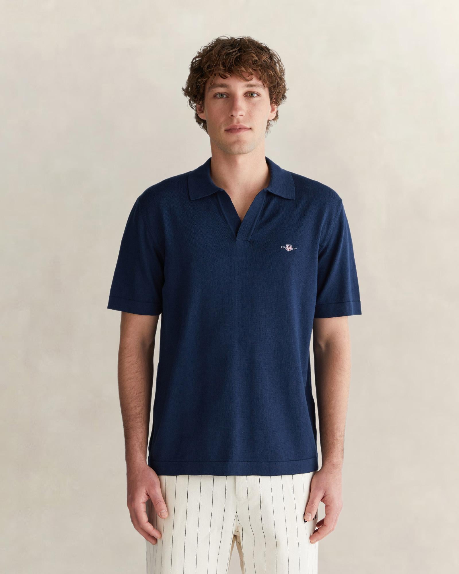GANT Erkek Lacivert Regular Fit Polo Yaka Kısa Kollu Triko