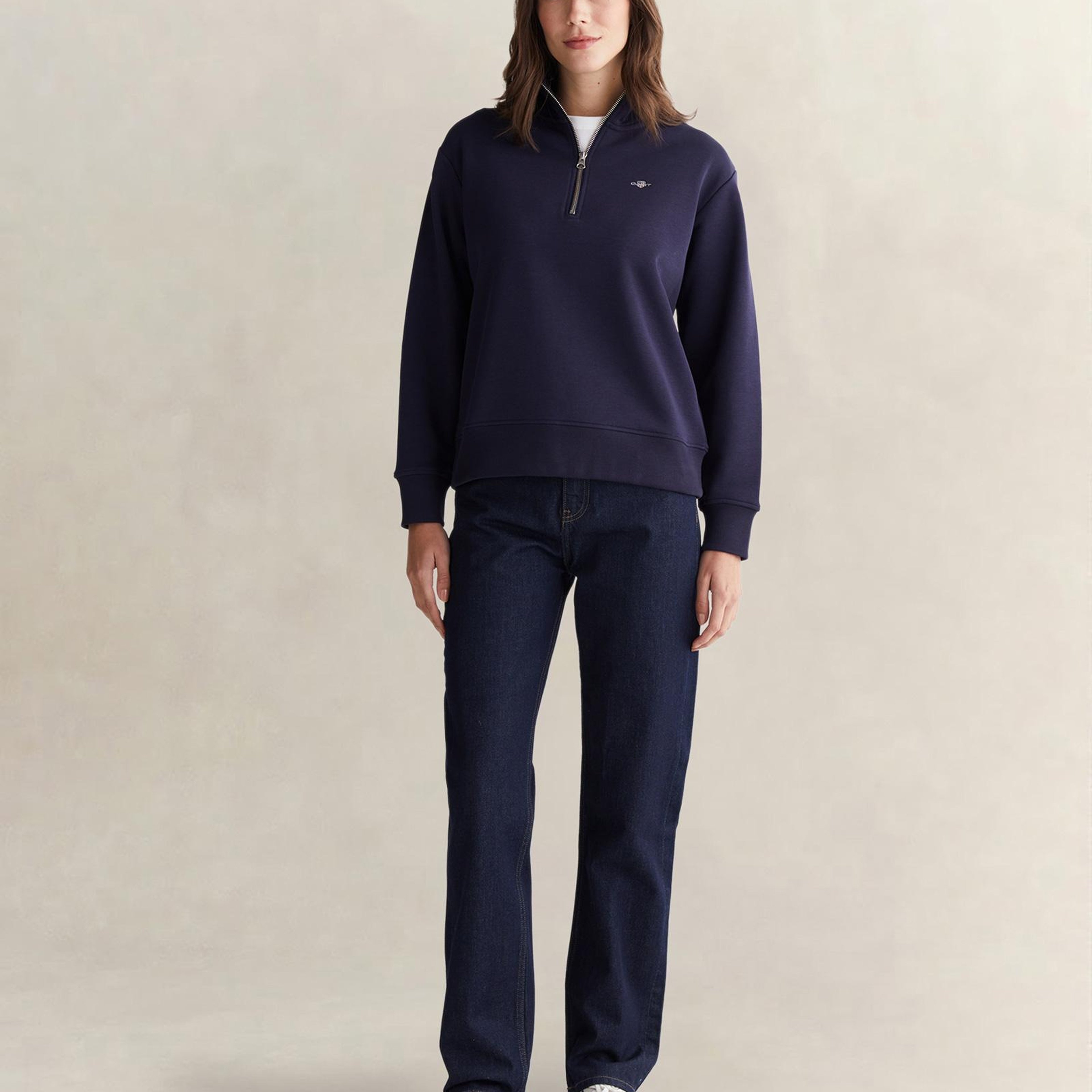 GANT Kadın Lacivert Relaxed Fit Yarım Fermuarlı Sweatshirt