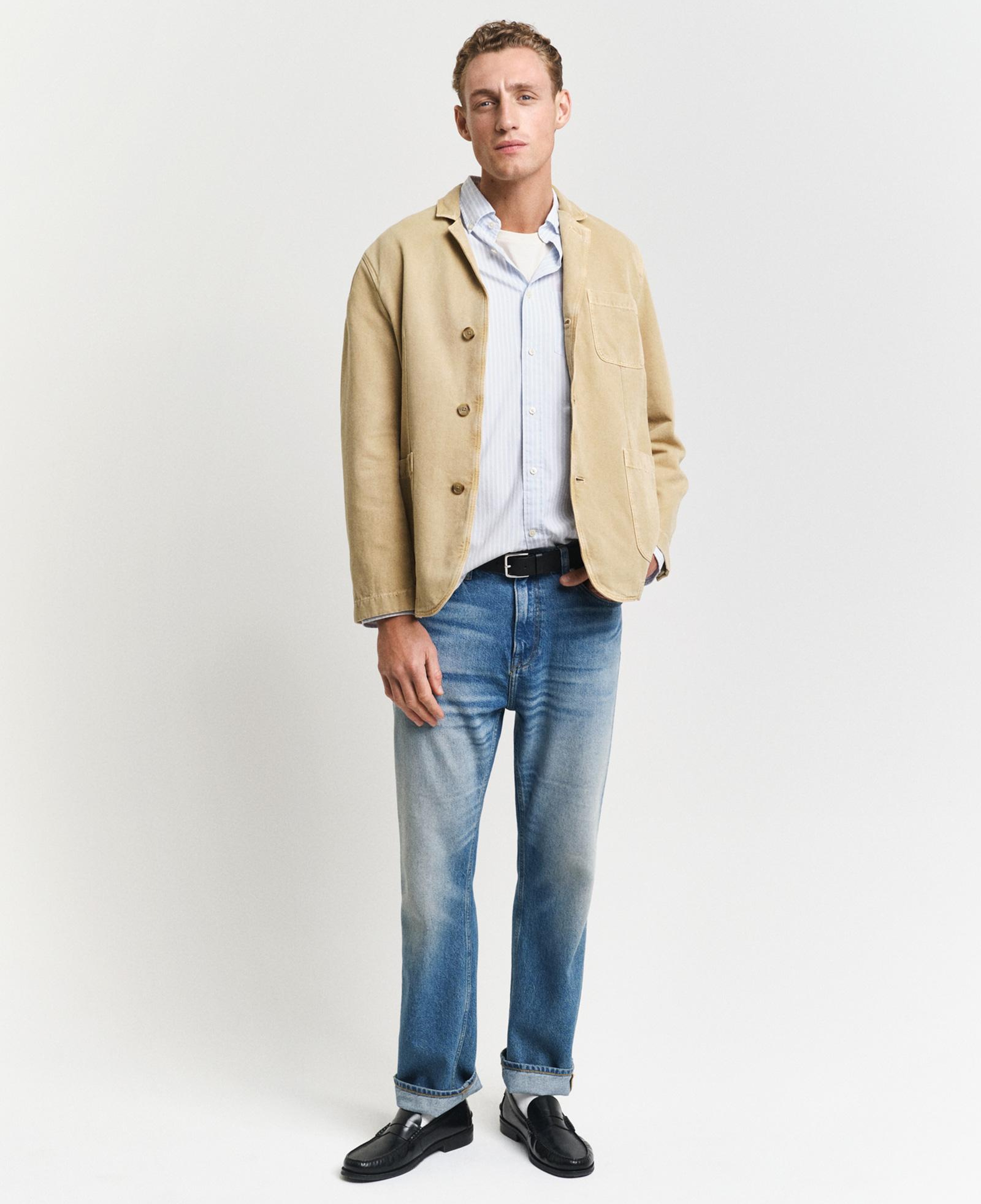 GANT Erkek Mavi Regular Fit Düğmeli Yaka Çizgili Poplin Gömlek