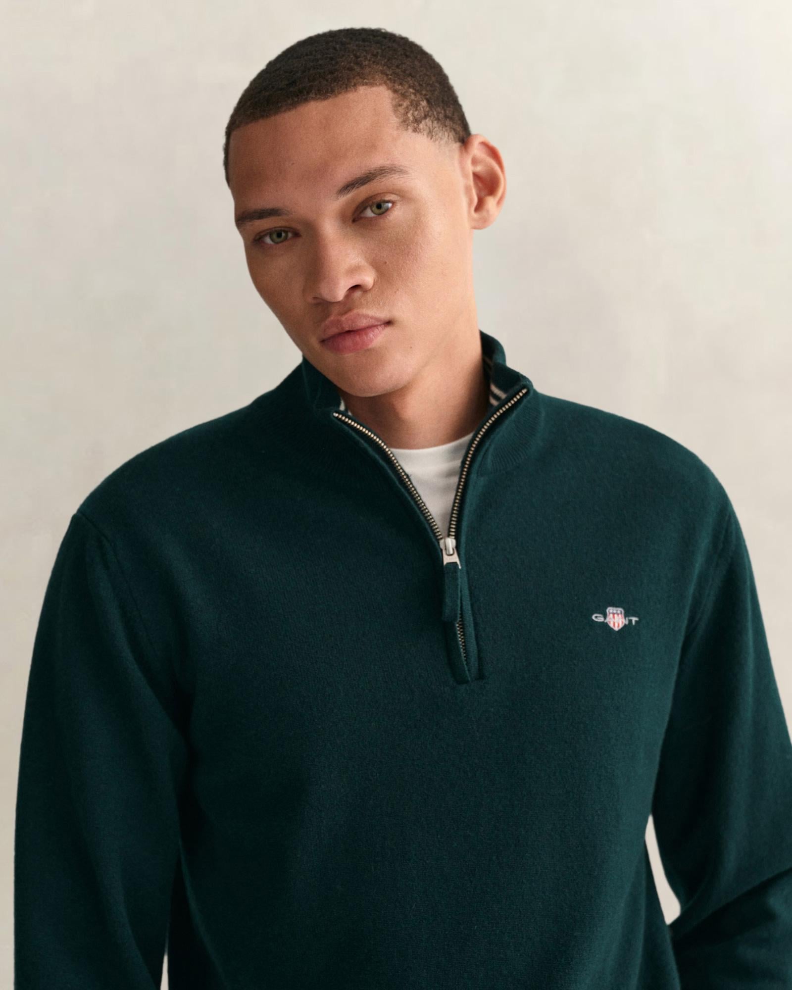 GANT Erkek Yeşil Regular Fit Yarım Fermuarlı Yün Kazak