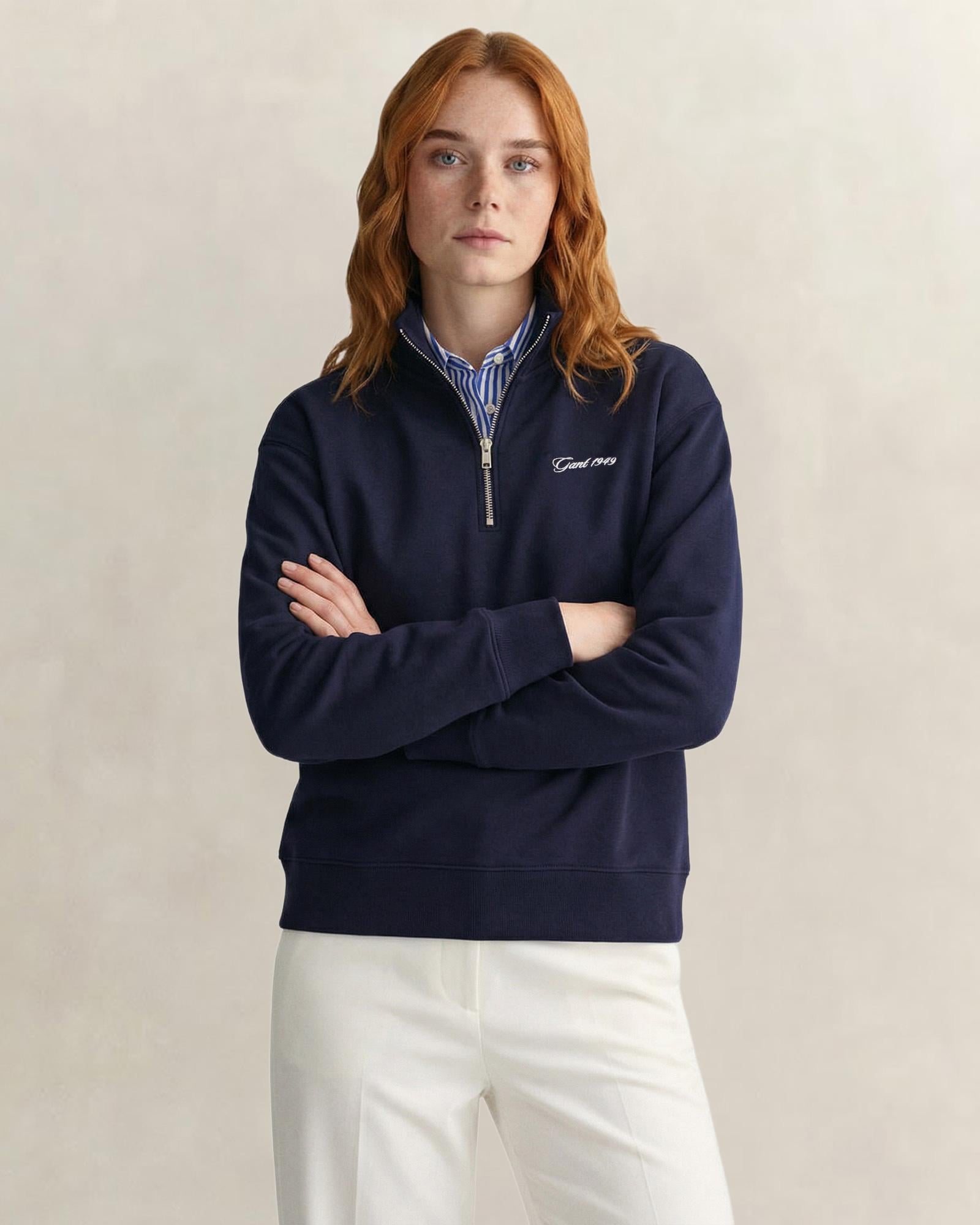 GANT Kadın Lacivert Yarım Fermuarlı Sweatshirt