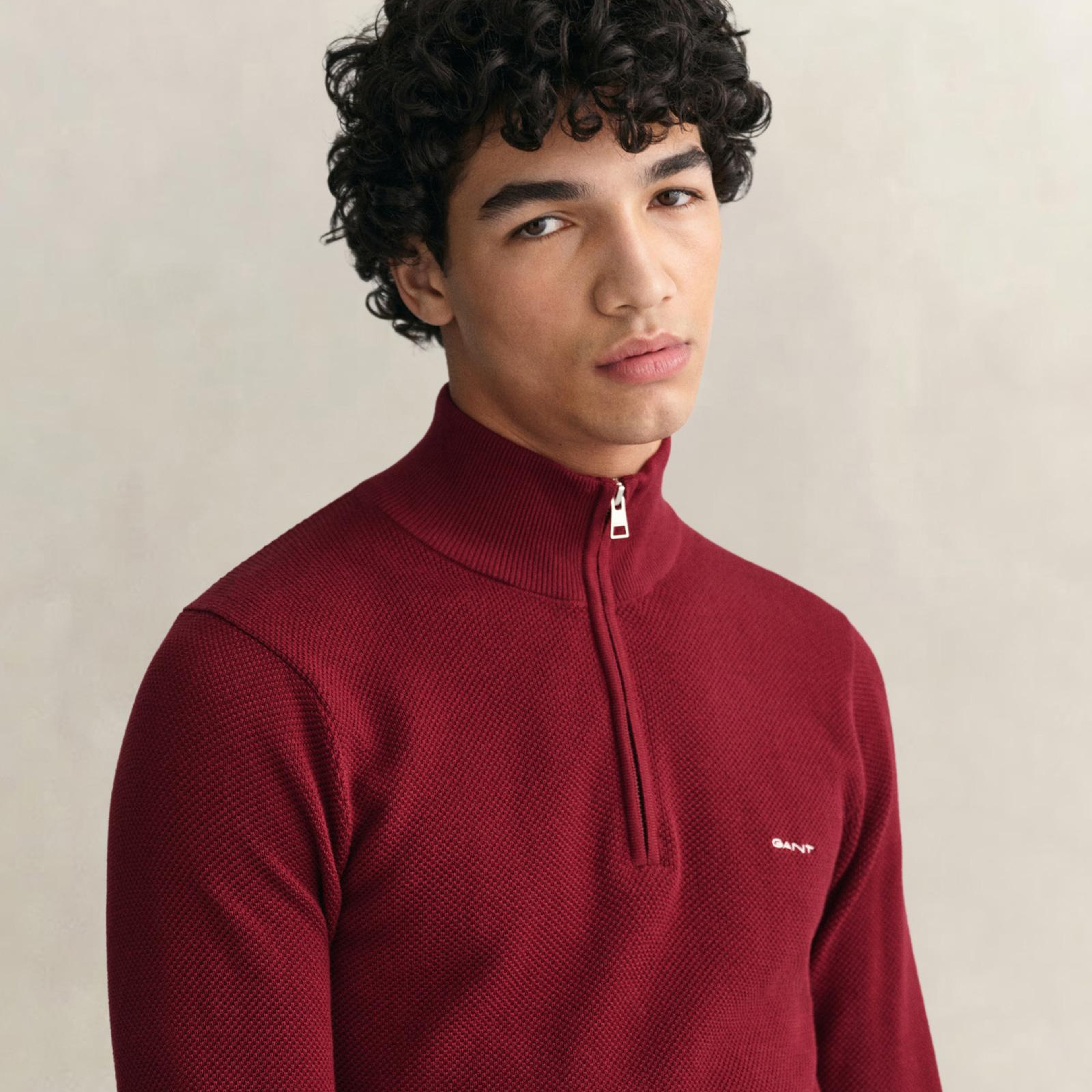 GANT Erkek Bordo Regular Fit Yarım Fermuarlı Kazak