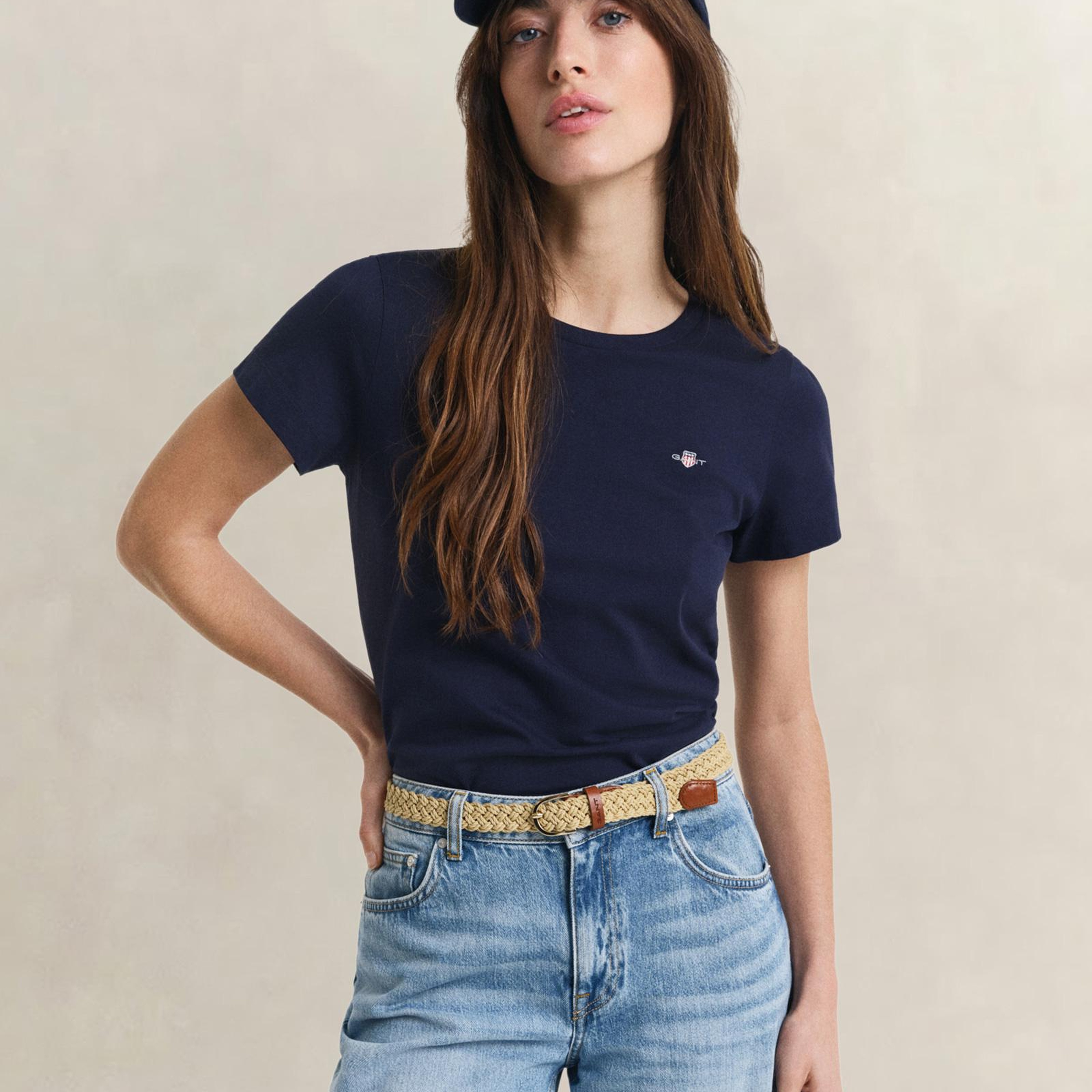 GANT Kadın Lacivert Regular Fit Bisiklet Yaka T-Shirt