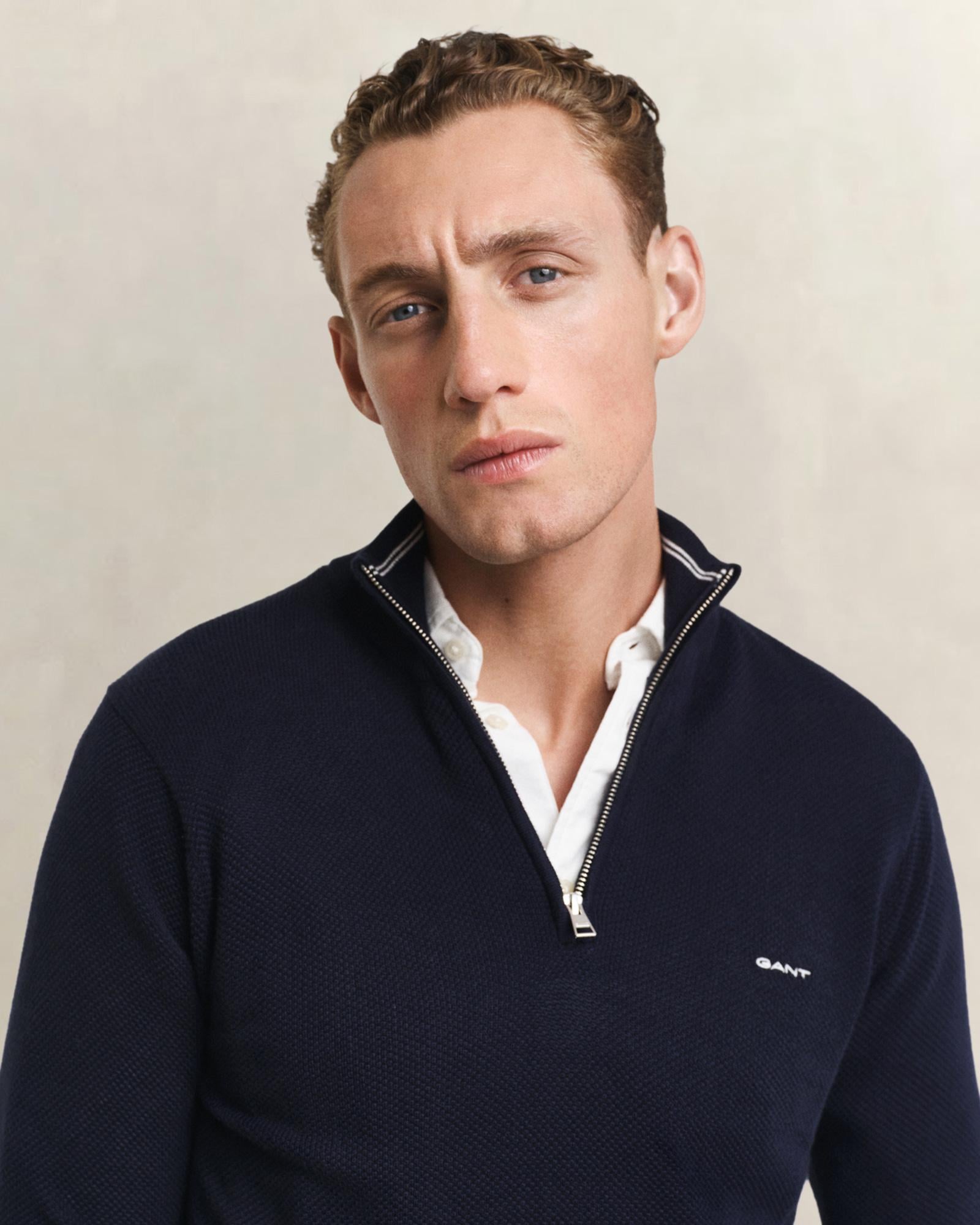 GANT Erkek Lacivert Regular Fit Yarım Fermuarlı Kazak