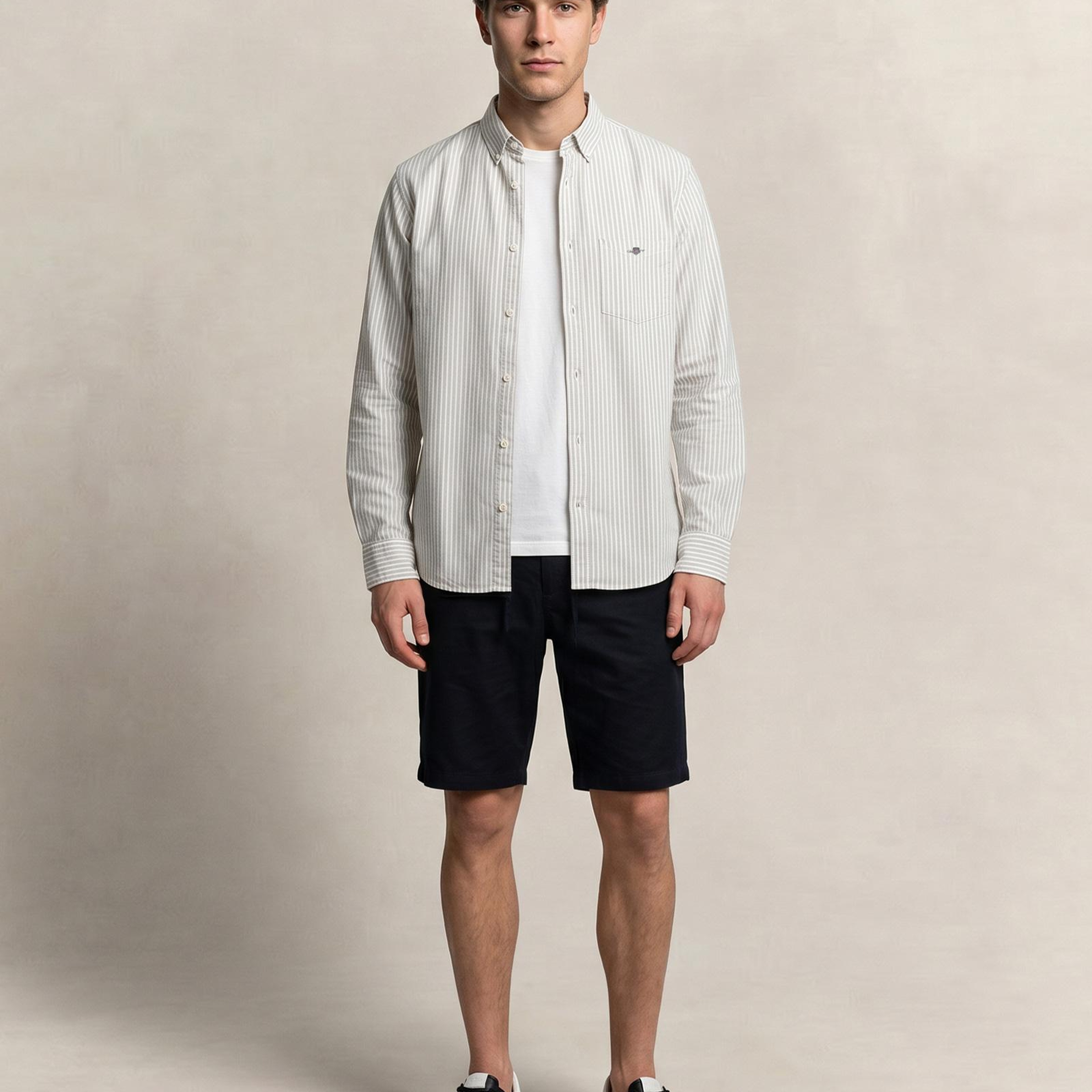 GANT Erkek Yeşil Regular Fit Çizgili Logolu Gömlek