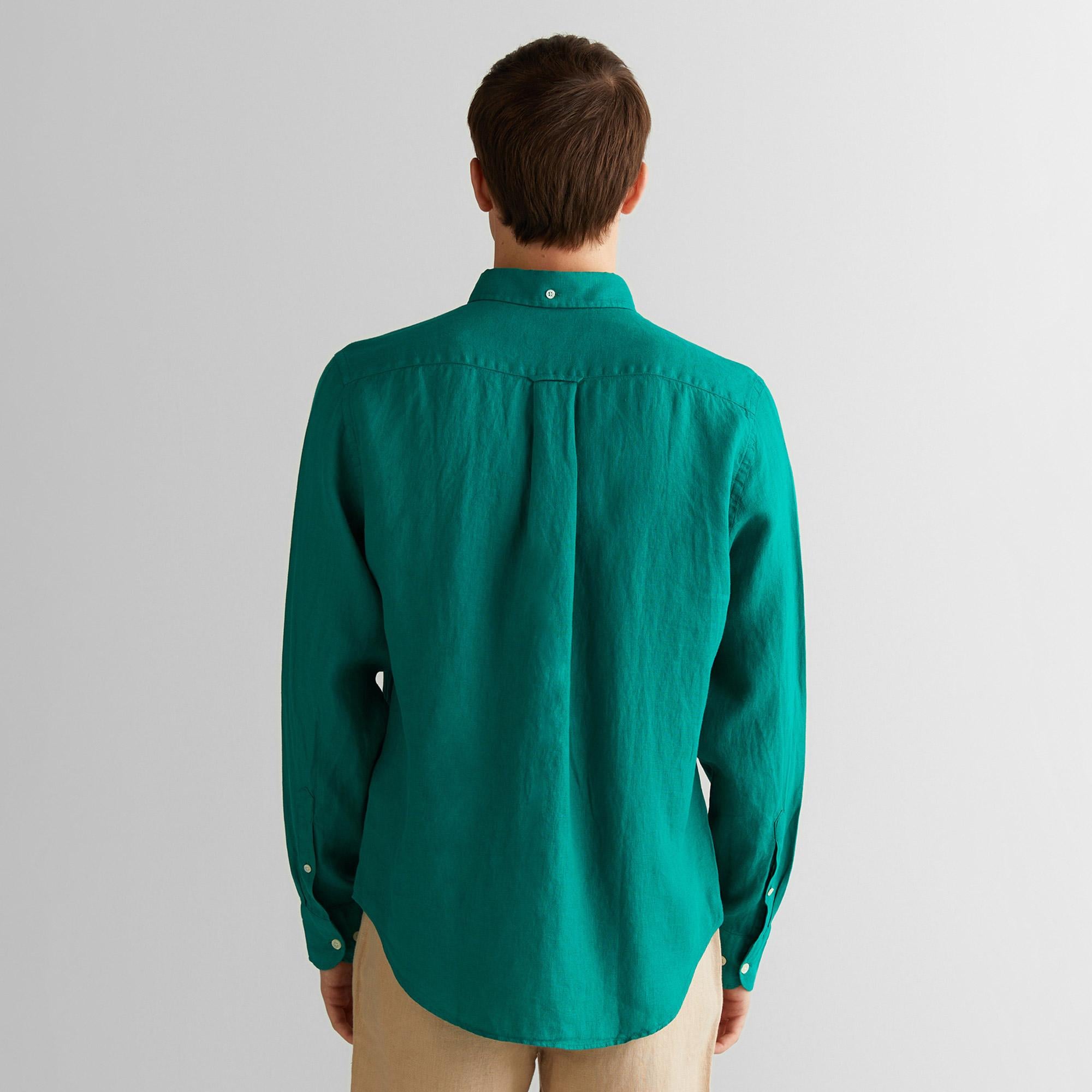 GANT Erkek Yeşil Regular Fit Düğmeli Yaka Keten Gömlek