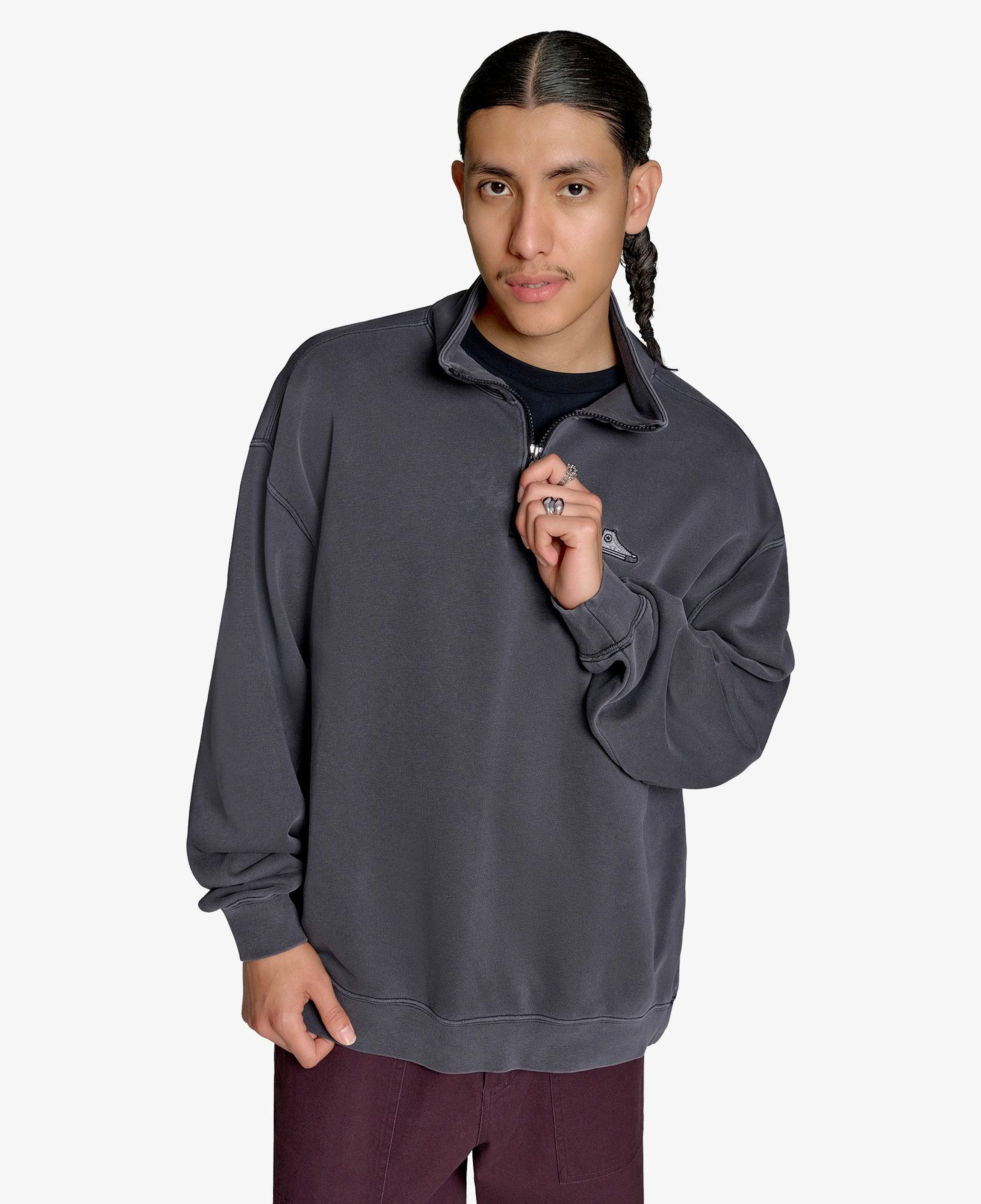 Converse Loose Fit Sneaker Patch Half Zip Erkek Siyah Sweatshirt