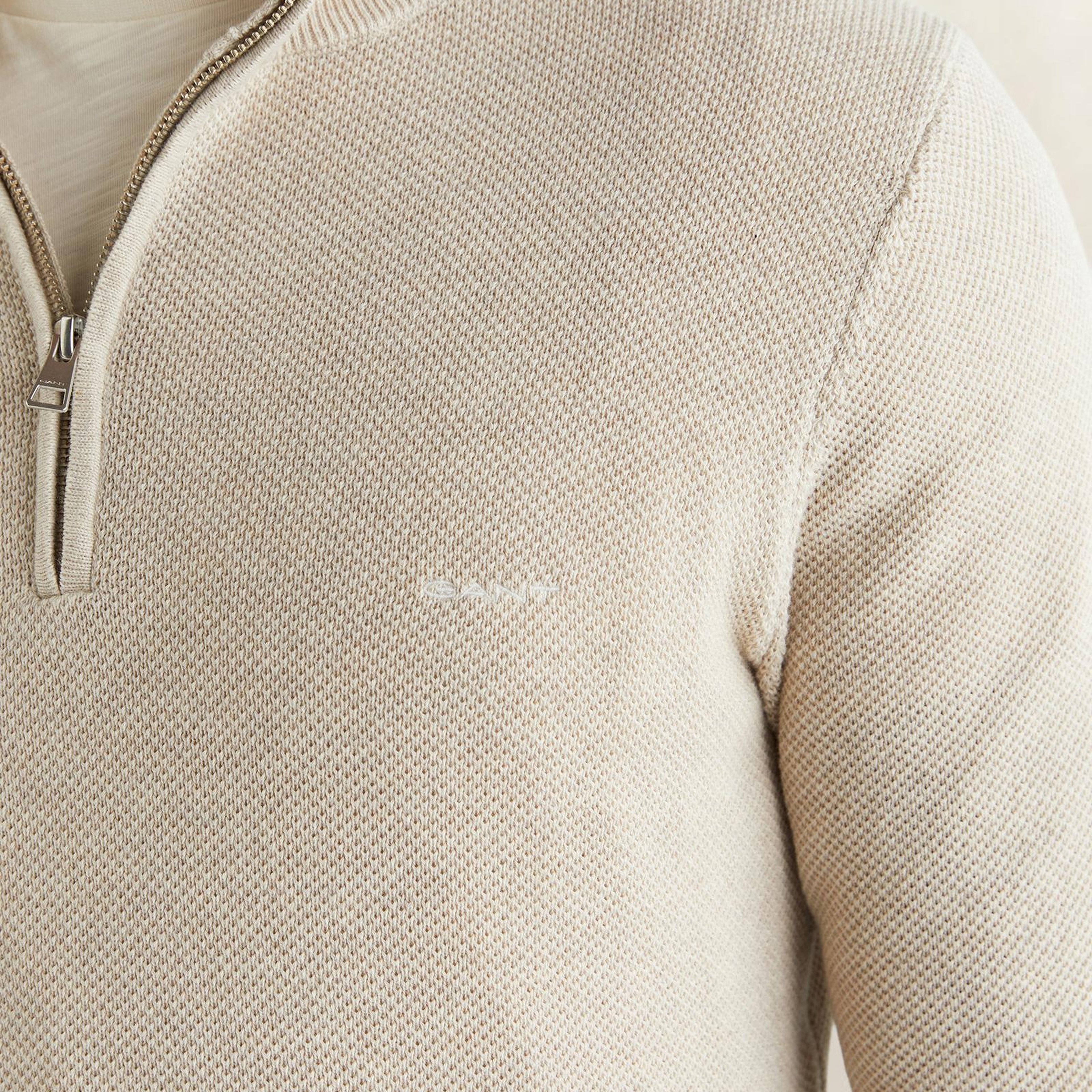 GANT Erkek Bej Regular Fit Yarım Fermuarlı Triko
