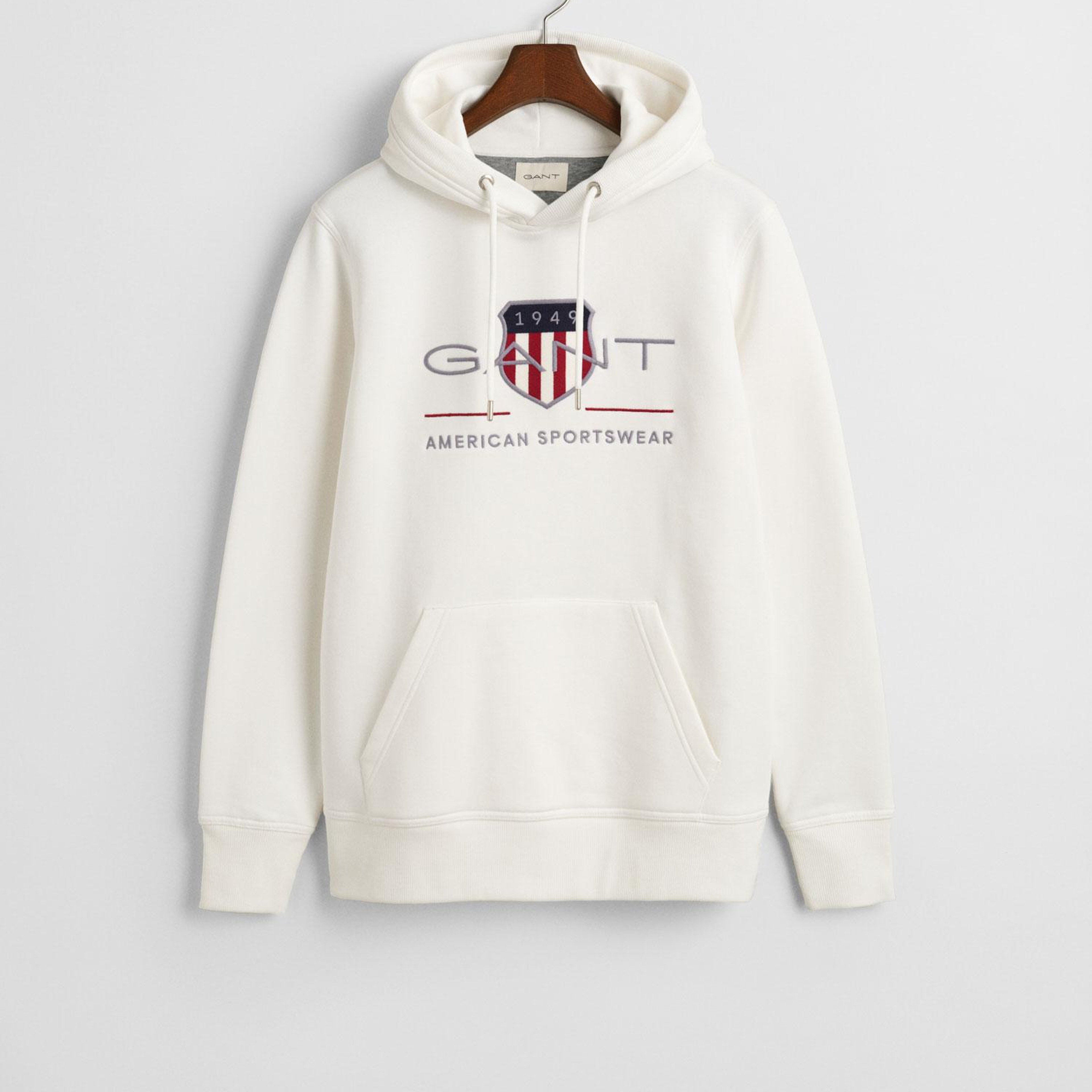 GANT Erkek Beyaz Regular Fit Kapüşonlu Logolu Sweatshirt
