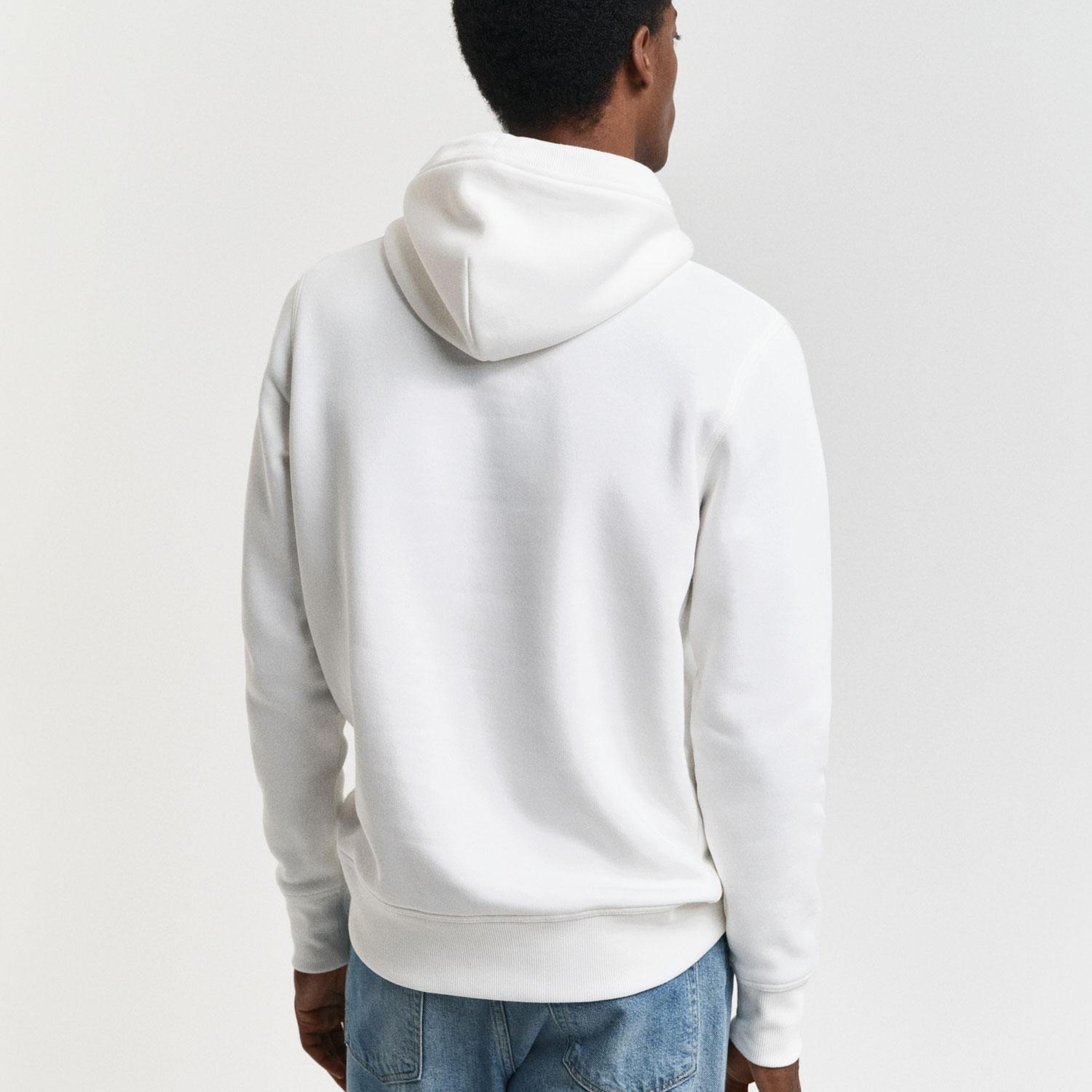 GANT Erkek Beyaz Regular Fit Kapüşonlu Logolu Sweatshirt