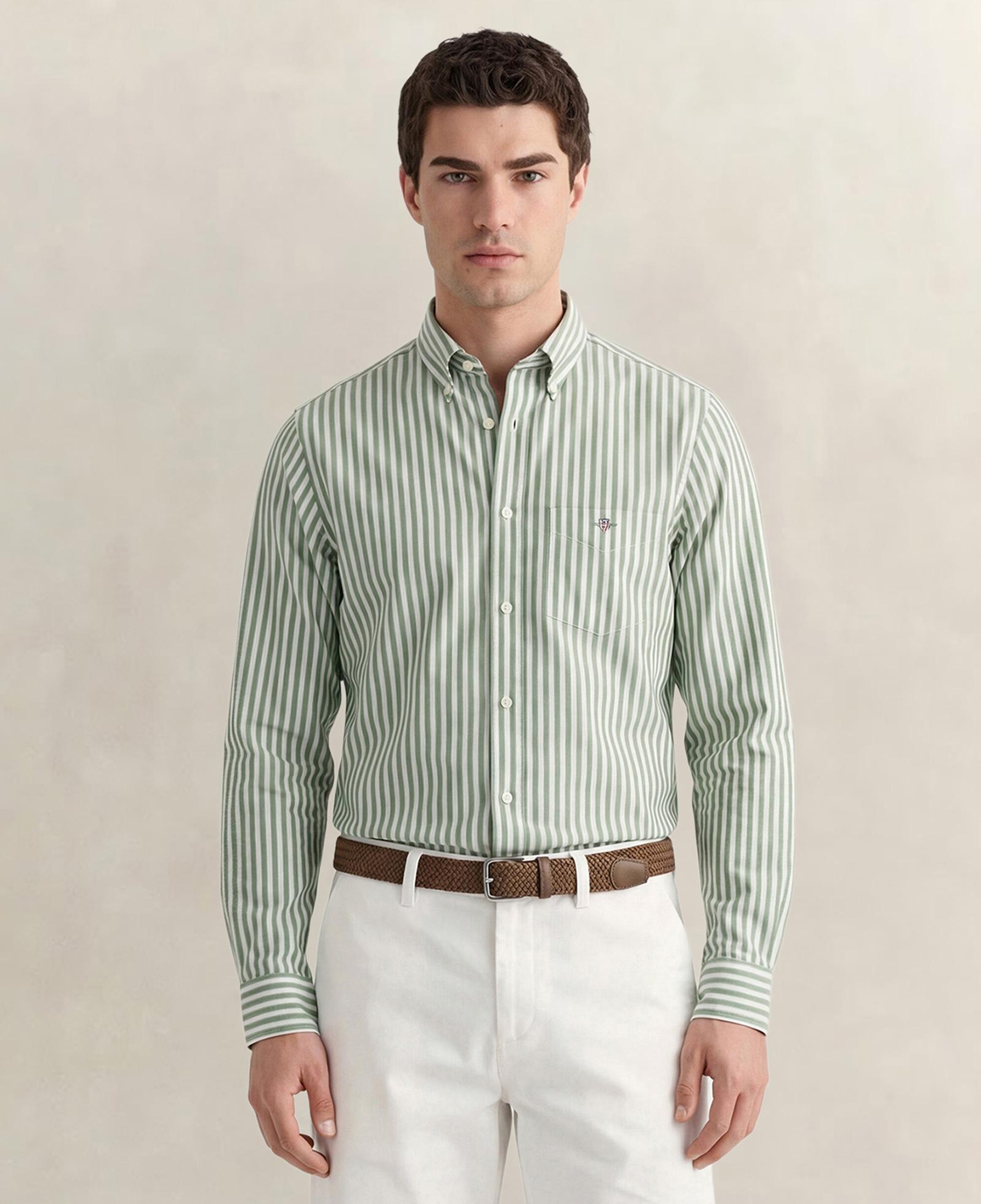 GANT Erkek Yeşil Regular Fit Çizgili Logolu Gömlek