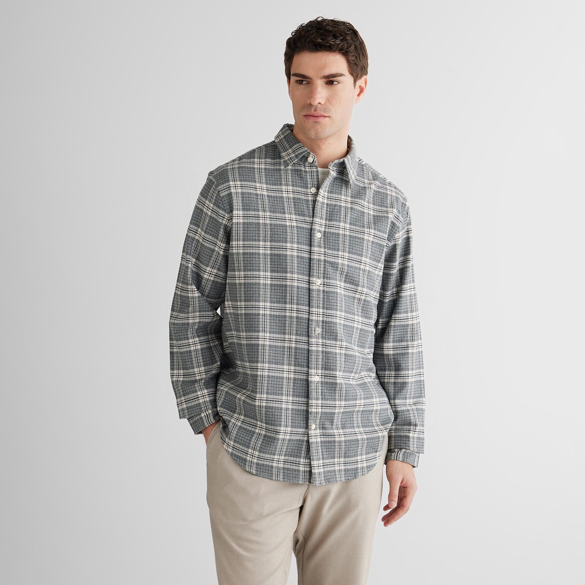 GANT Erkek Gri Regular Fit Bisiklet Yaka Gömlek