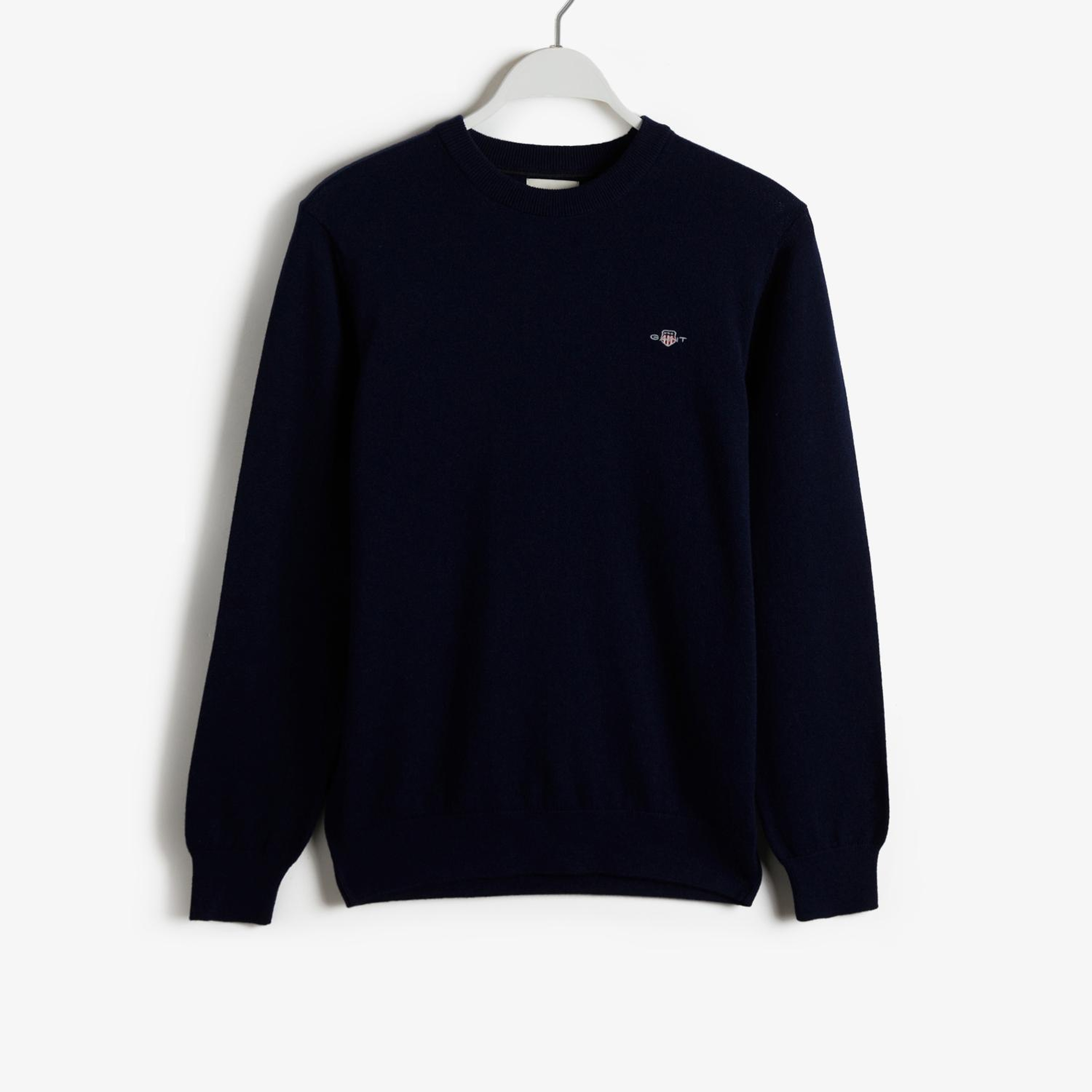 GANT Erkek Lacivert Regular Fit Bisiklet Yaka Logolu Kazak