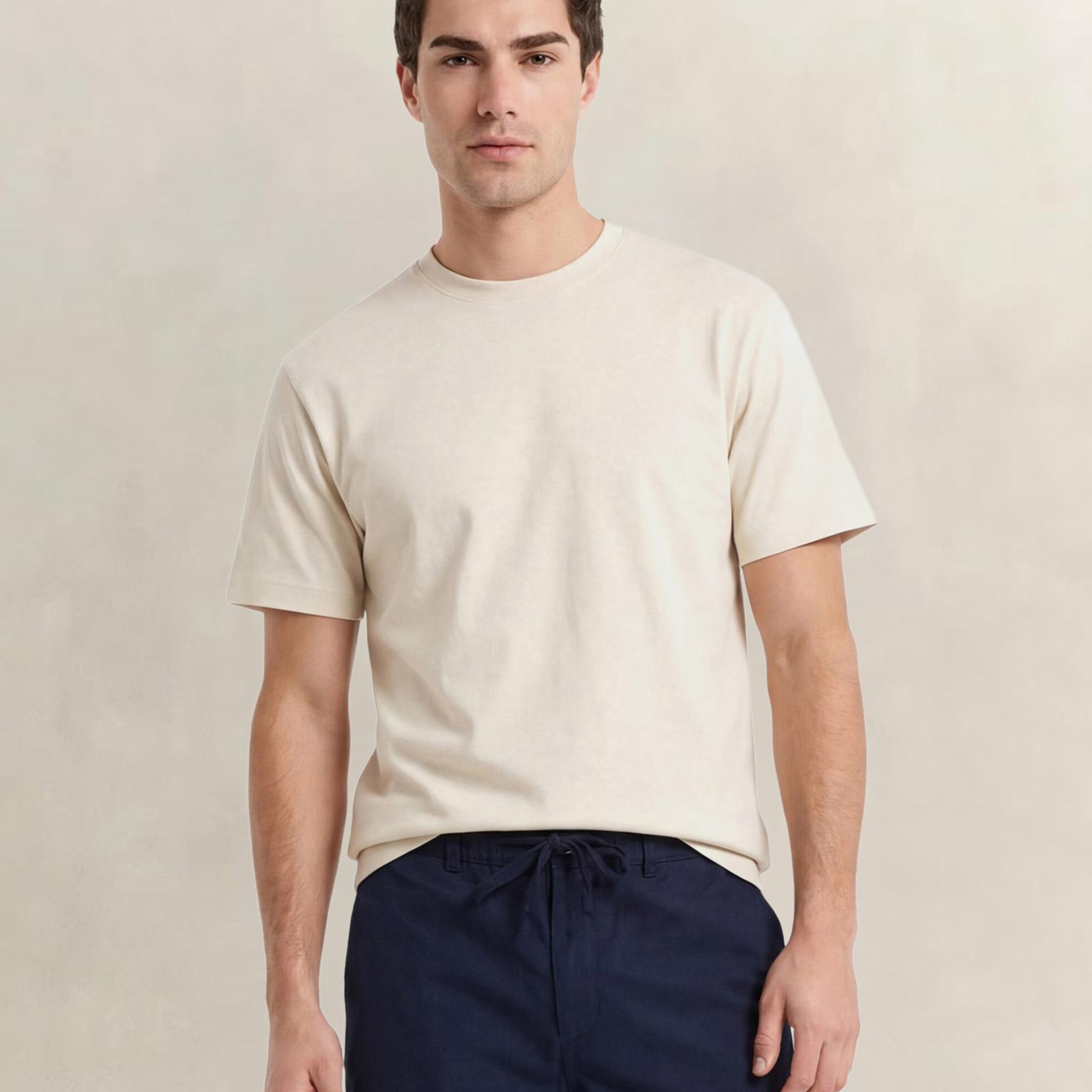 GANT Erkek Krem Bisiklet Yaka Regular Fit T-Shirt