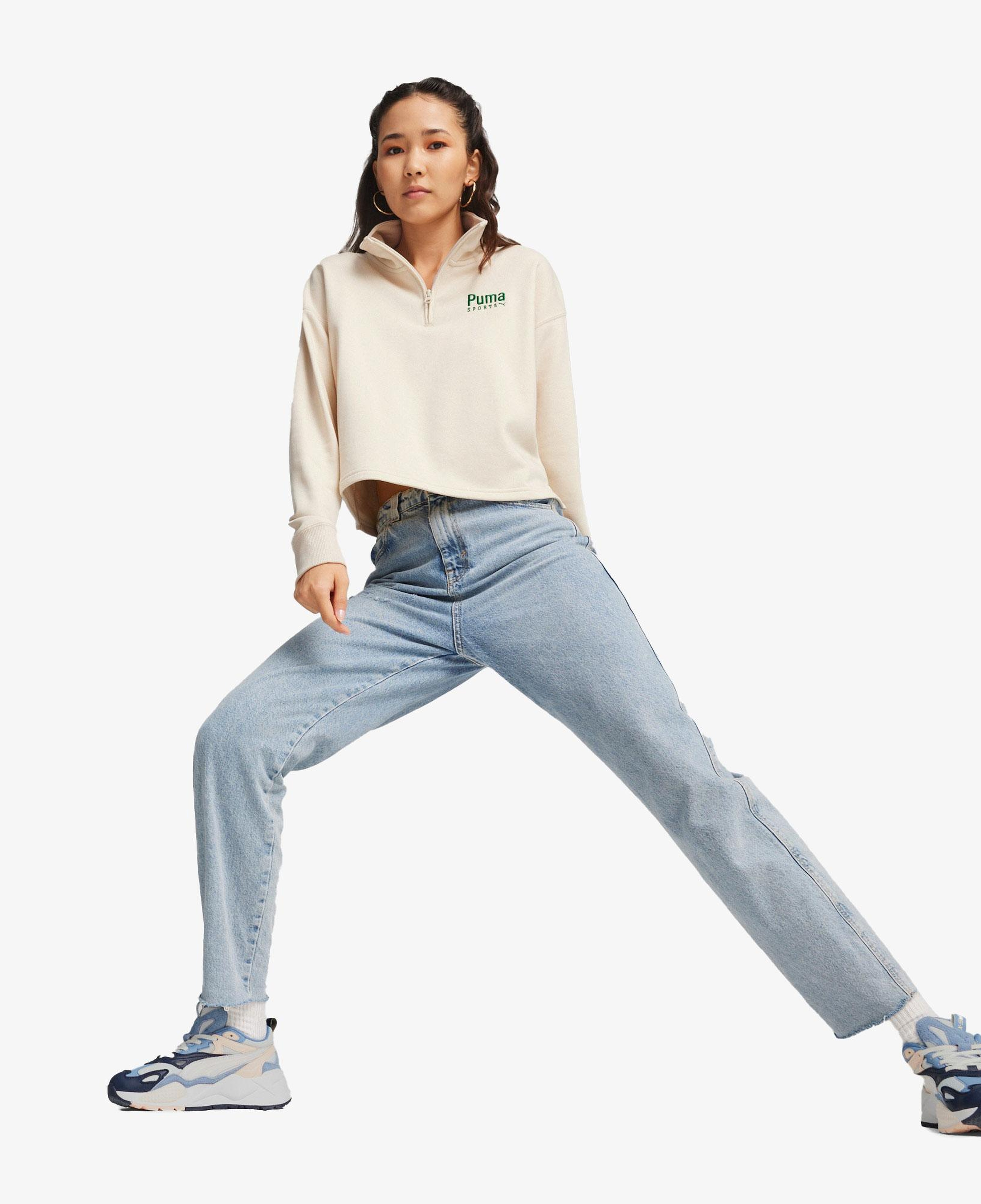 Puma Team Half Zip Crew Kadın Bej Sweatshirt