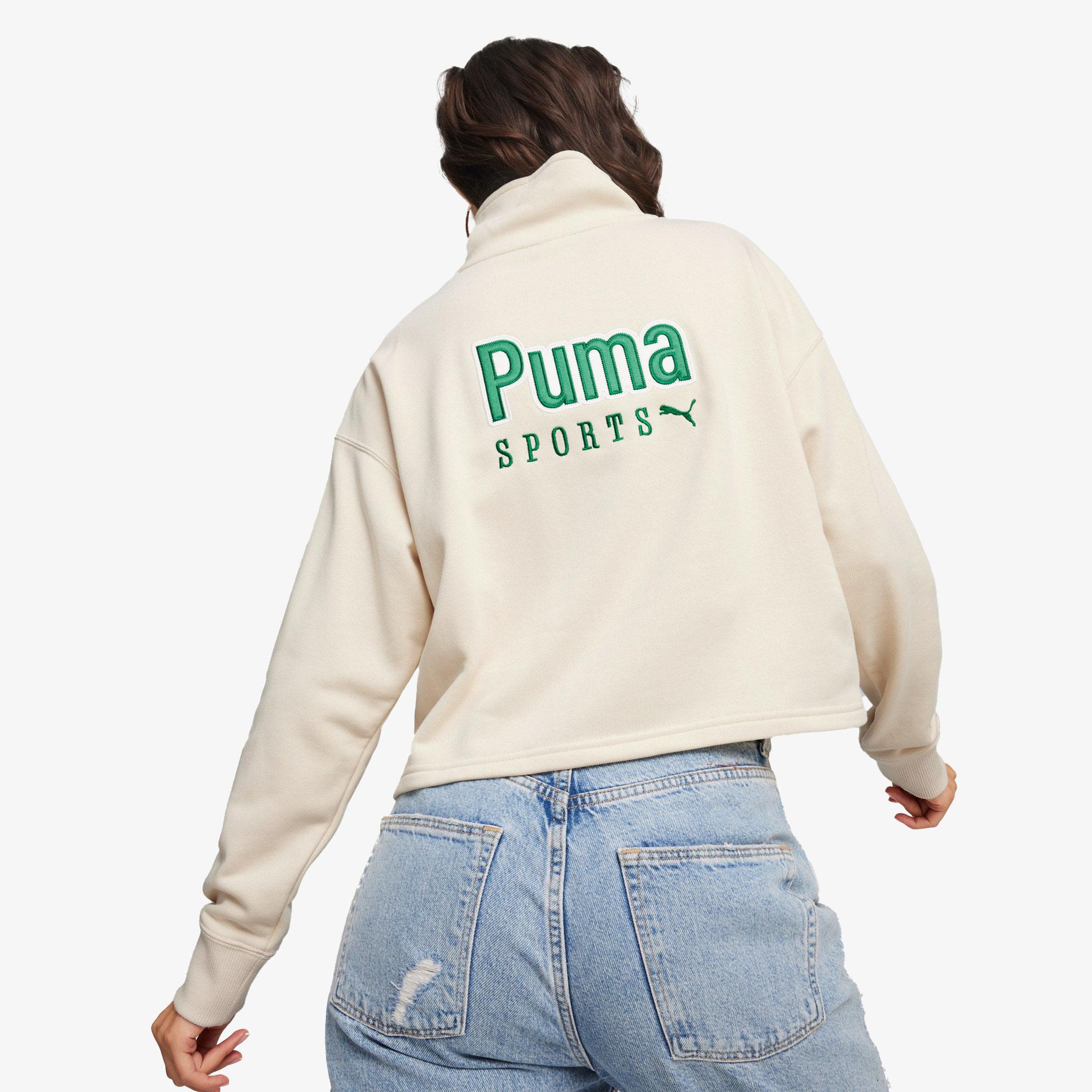 Puma Team Half Zip Crew Kadın Bej Sweatshirt