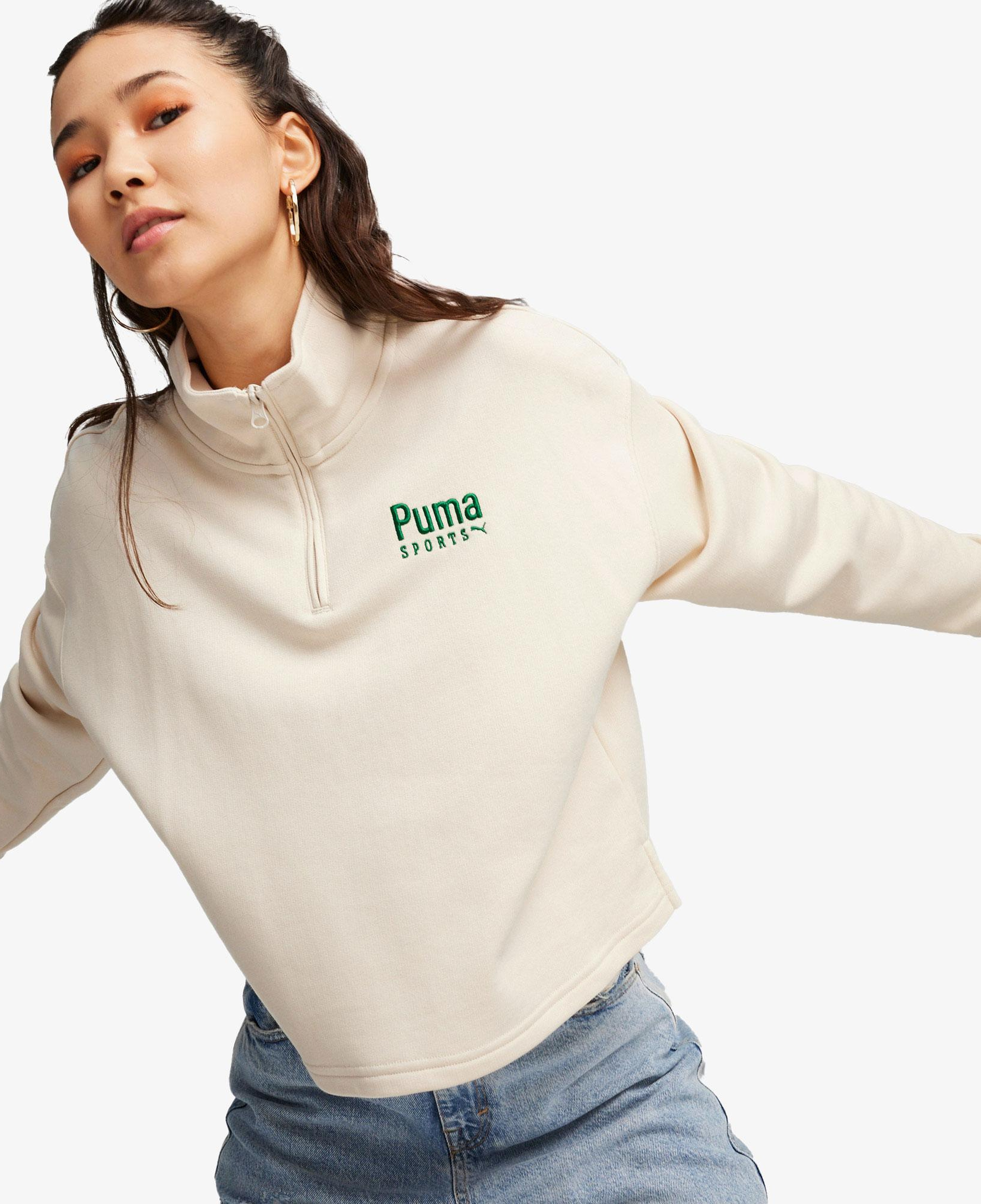 Puma Team Half Zip Crew Kadın Bej Sweatshirt