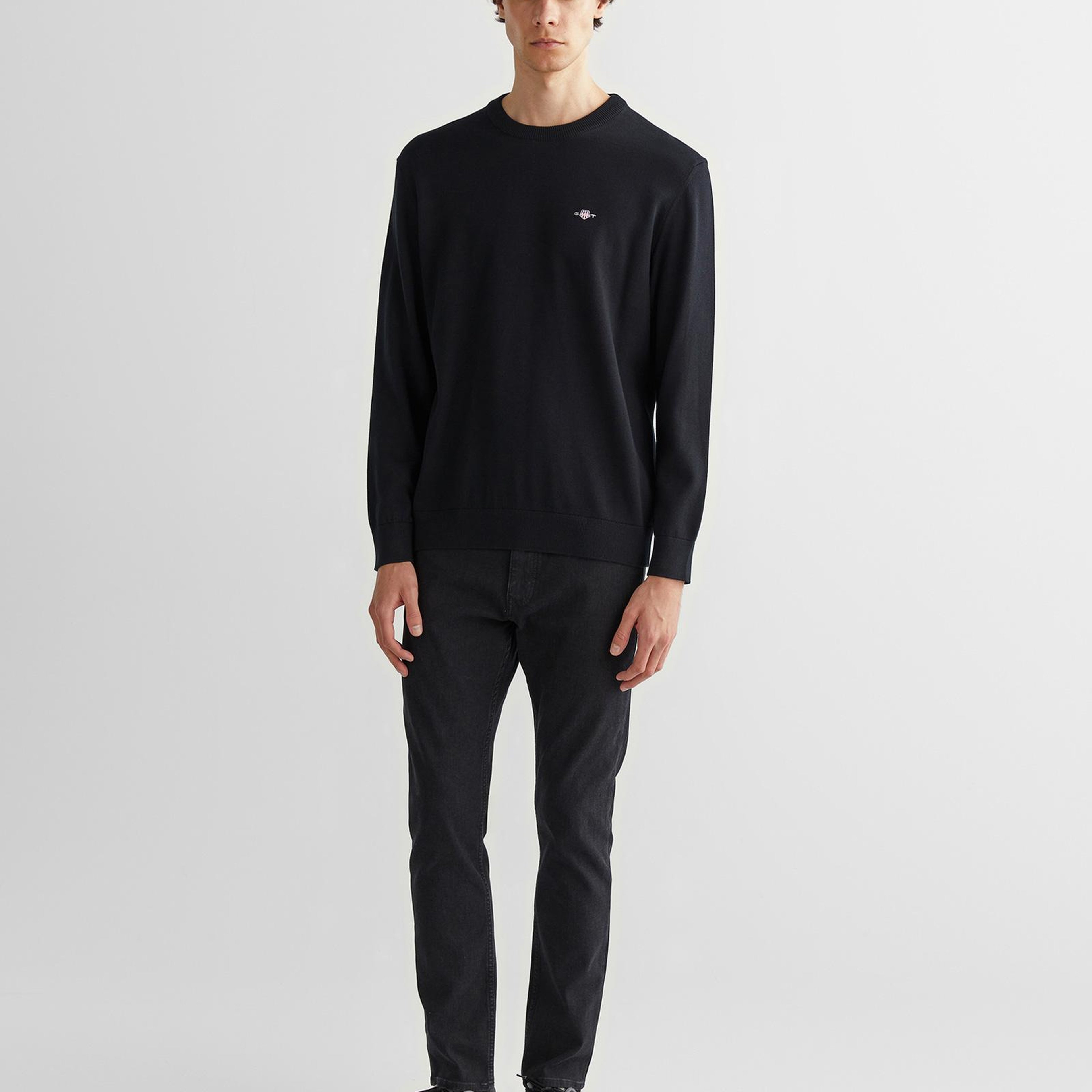 GANT Erkek Siyah Regular Fit Bisiklet Yaka Kazak