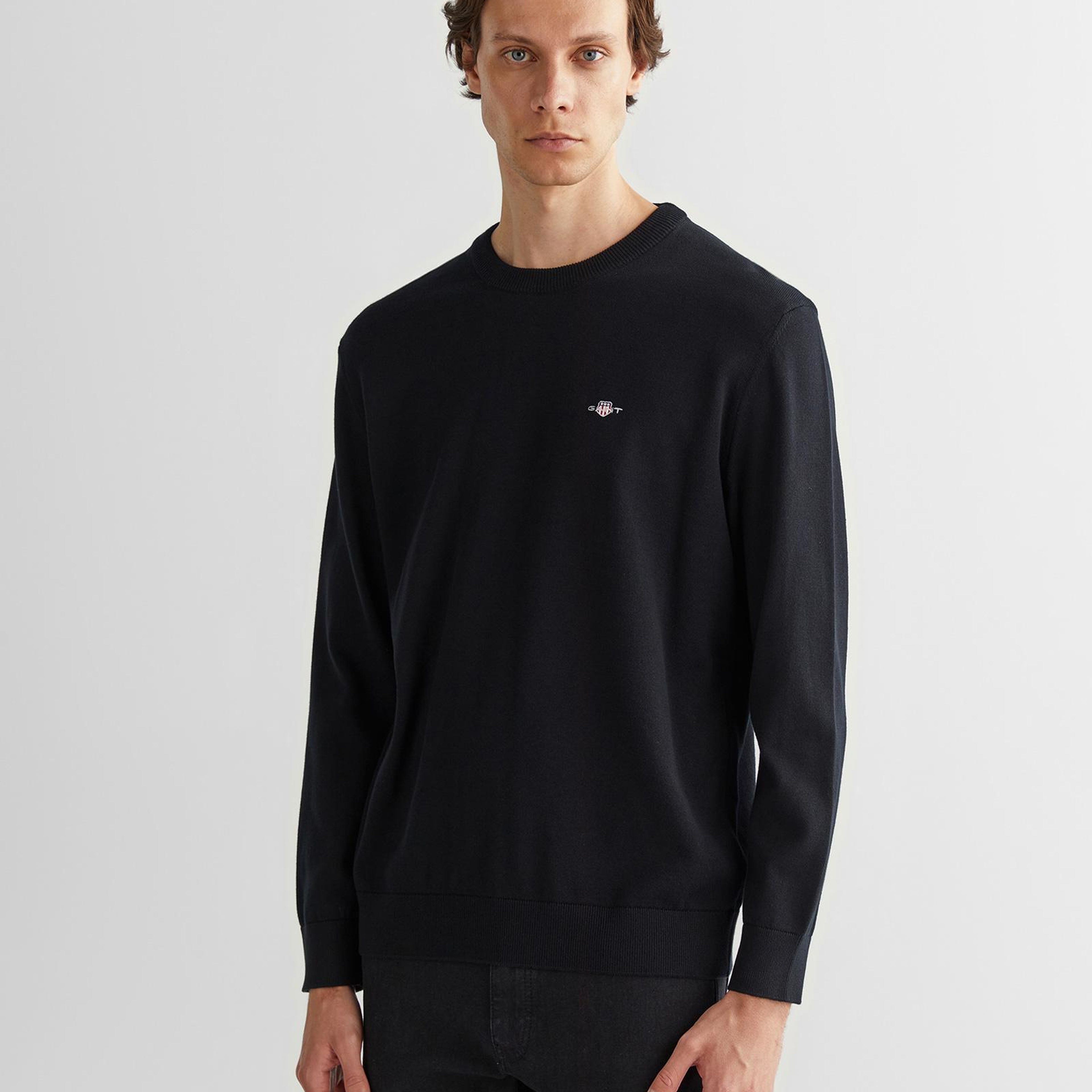 GANT Erkek Siyah Regular Fit Bisiklet Yaka Kazak