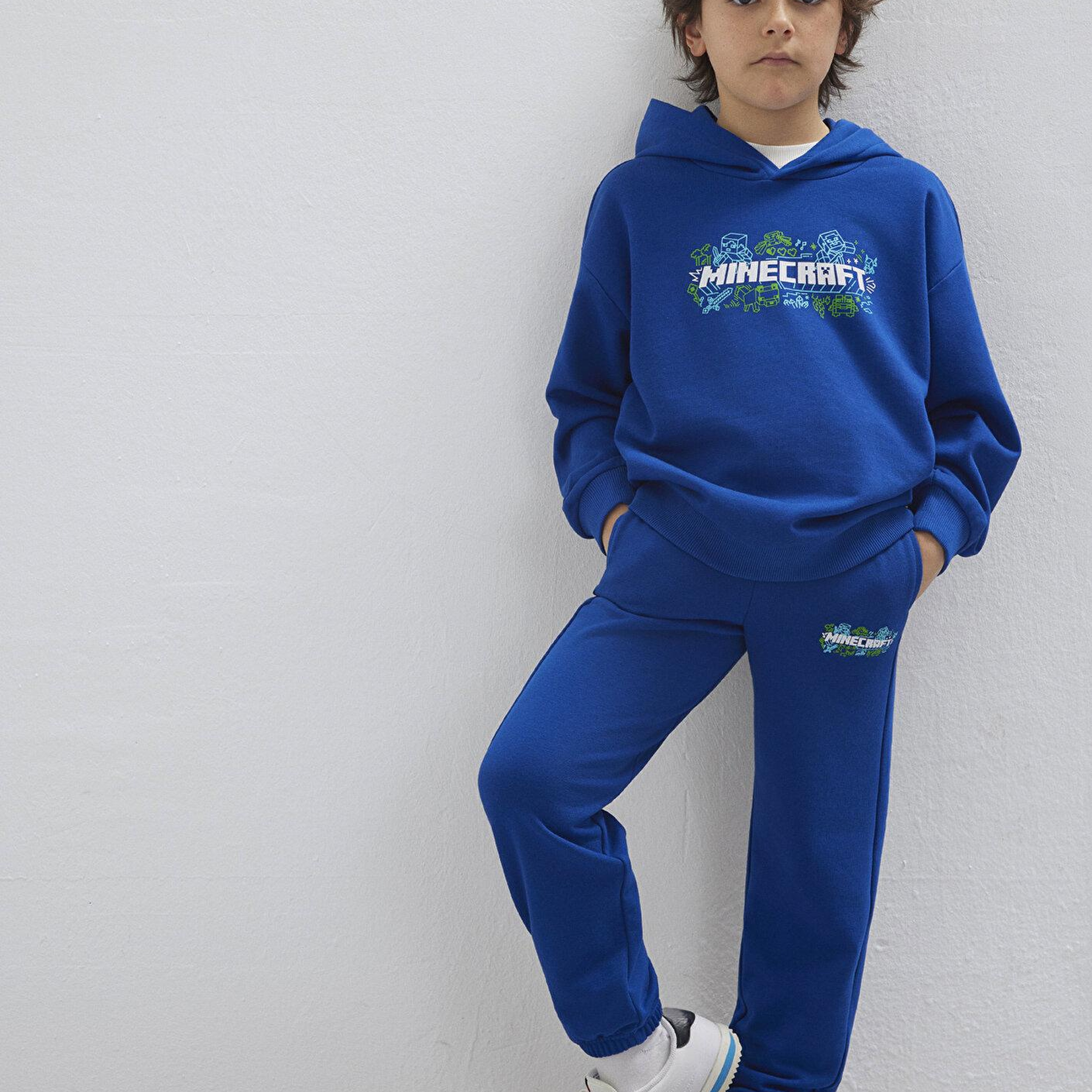 Mavi Minecraft Baskılı Kapüşonlu Mavi Sweatshirt 6S10180-70907