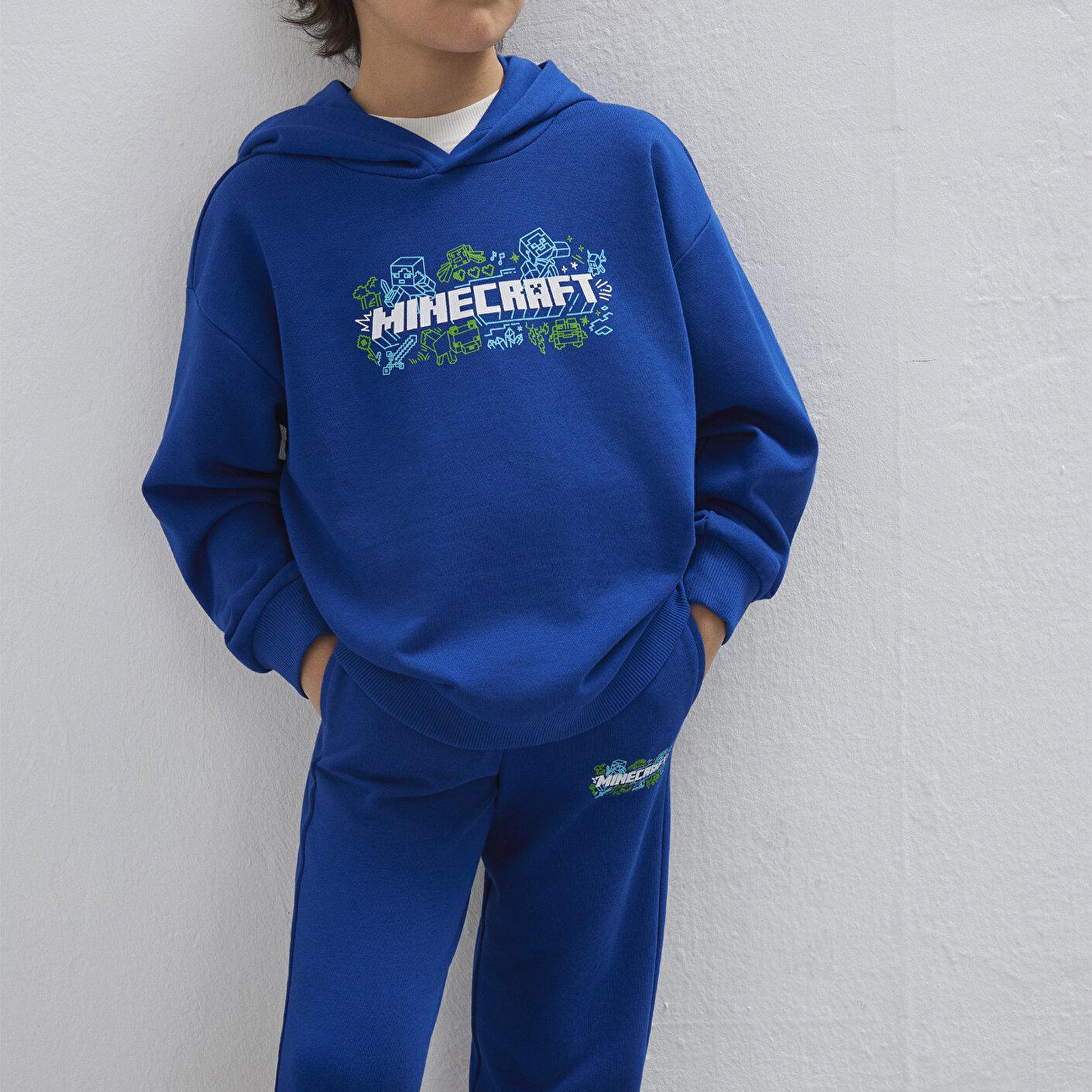 Mavi Minecraft Baskılı Kapüşonlu Mavi Sweatshirt 6S10180-70907
