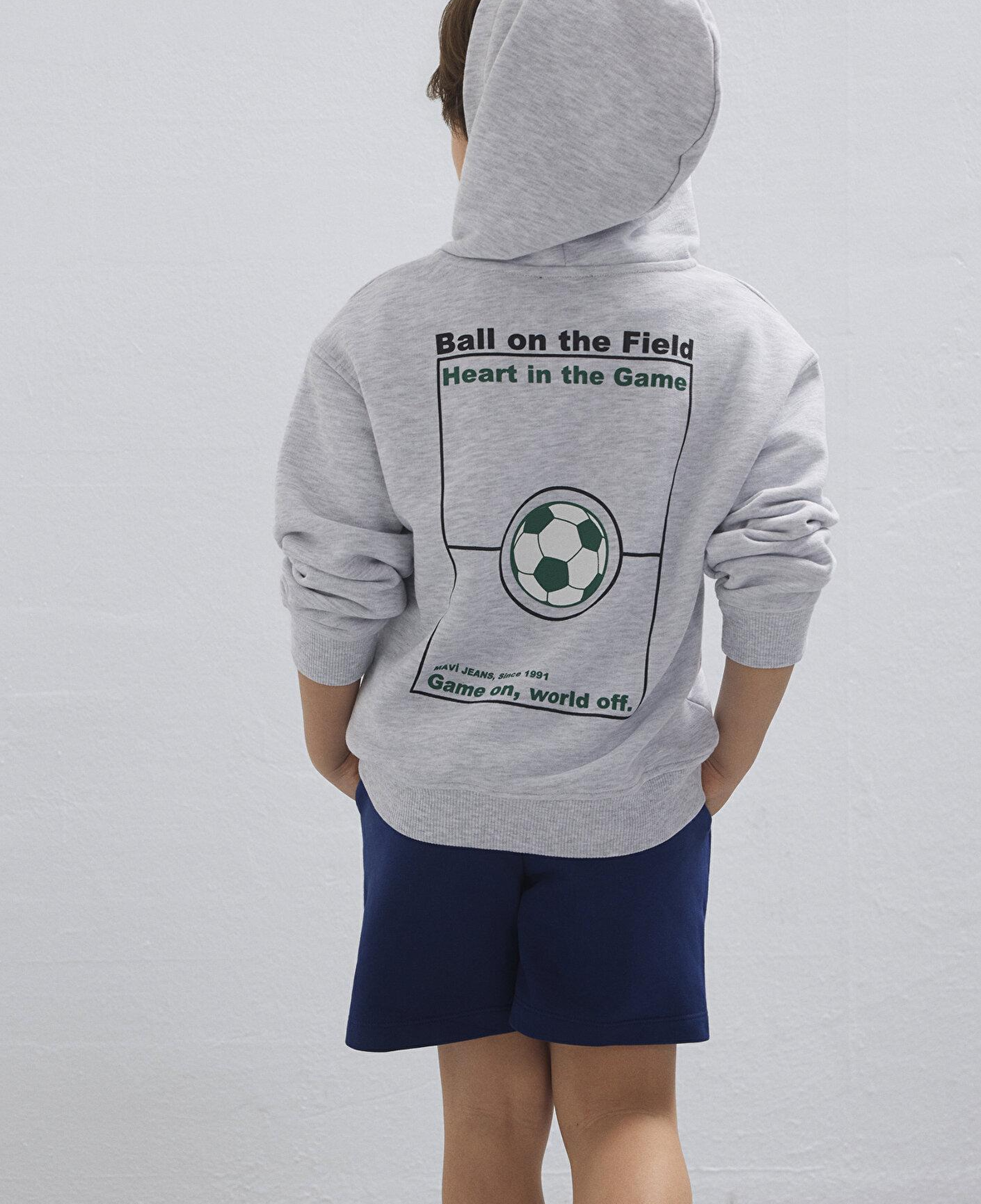 Mavi Sırt Baskılı Kapüşonlu Gri Sweatshirt 6S10182-88467