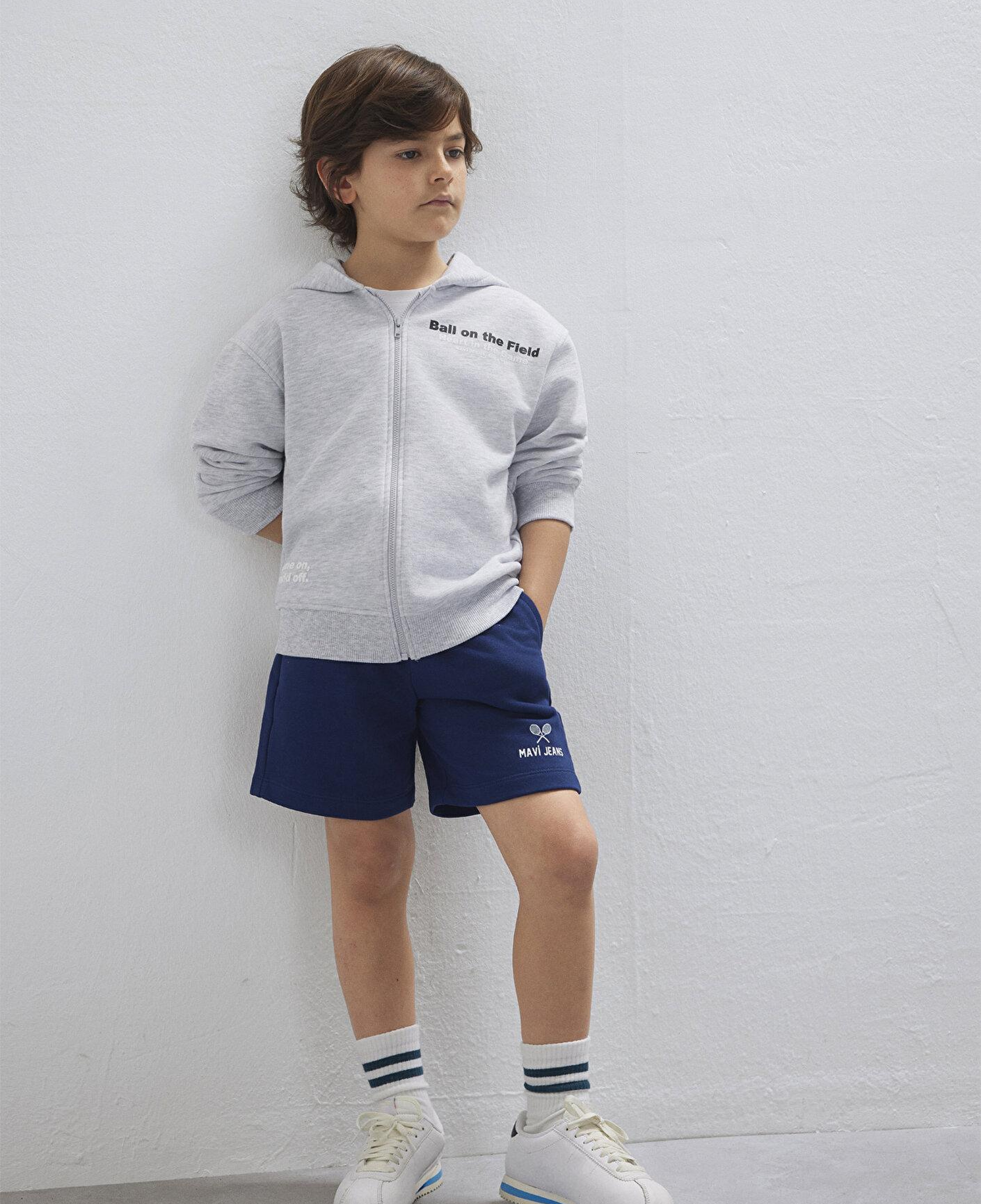Mavi Sırt Baskılı Kapüşonlu Gri Sweatshirt 6S10182-88467