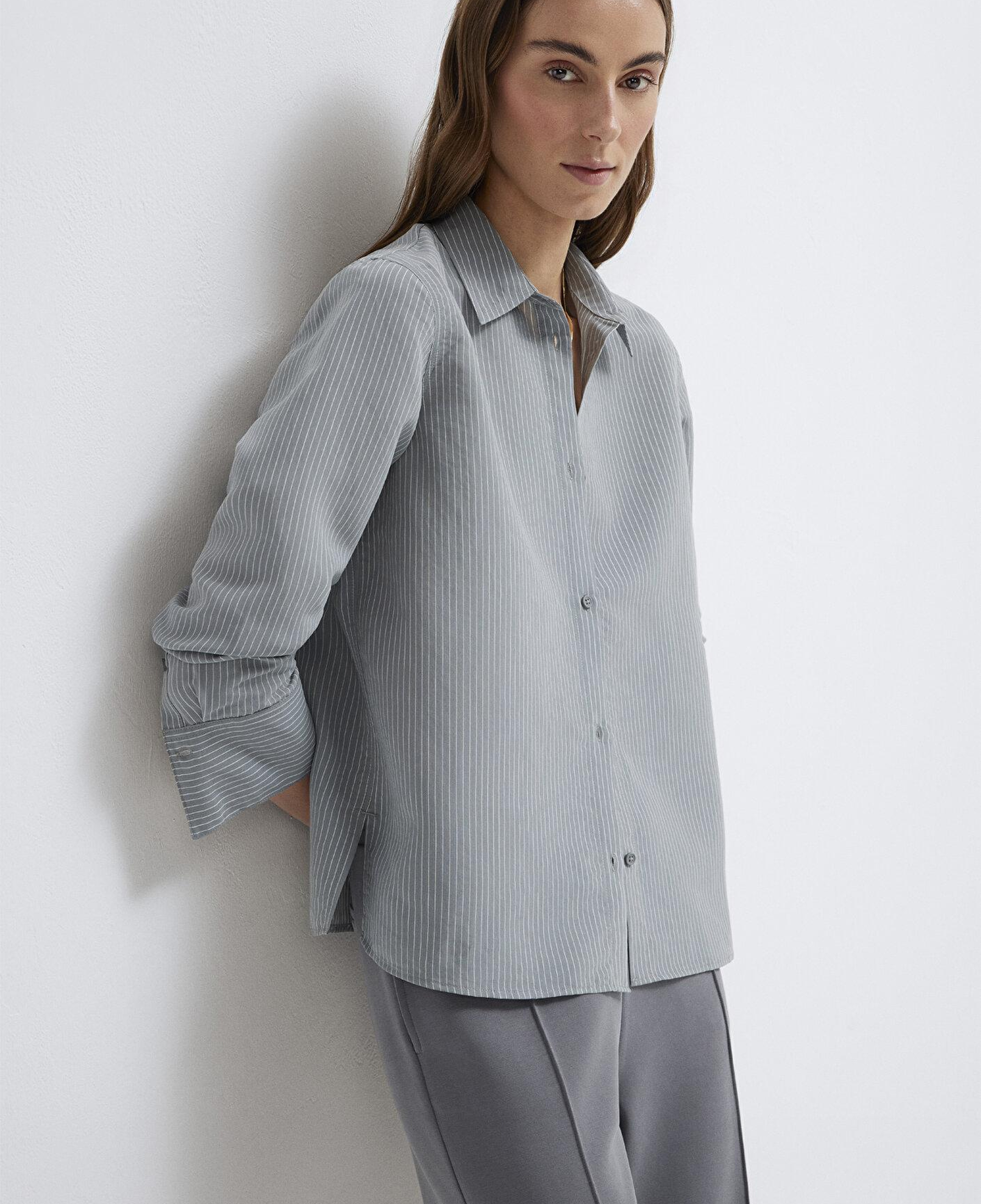 Mavi Çizgili (TENCEL™) Liyosel Karışımlı Gömlek Regular Fit / Normal Kesim 1211374-88069