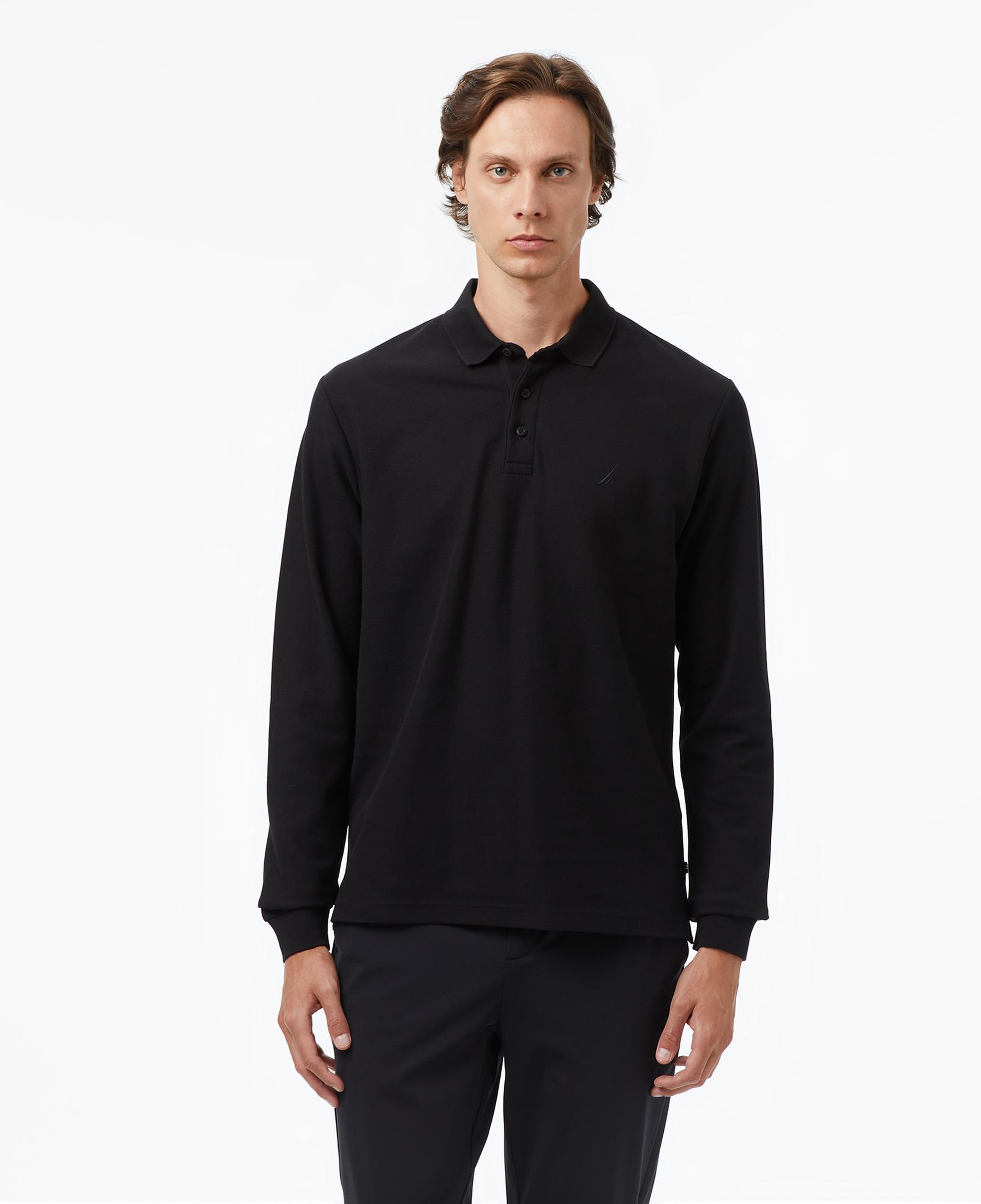 Nautica Classic Fit Erkek Uzun Kollu Polo Yaka Siyah T-shirt