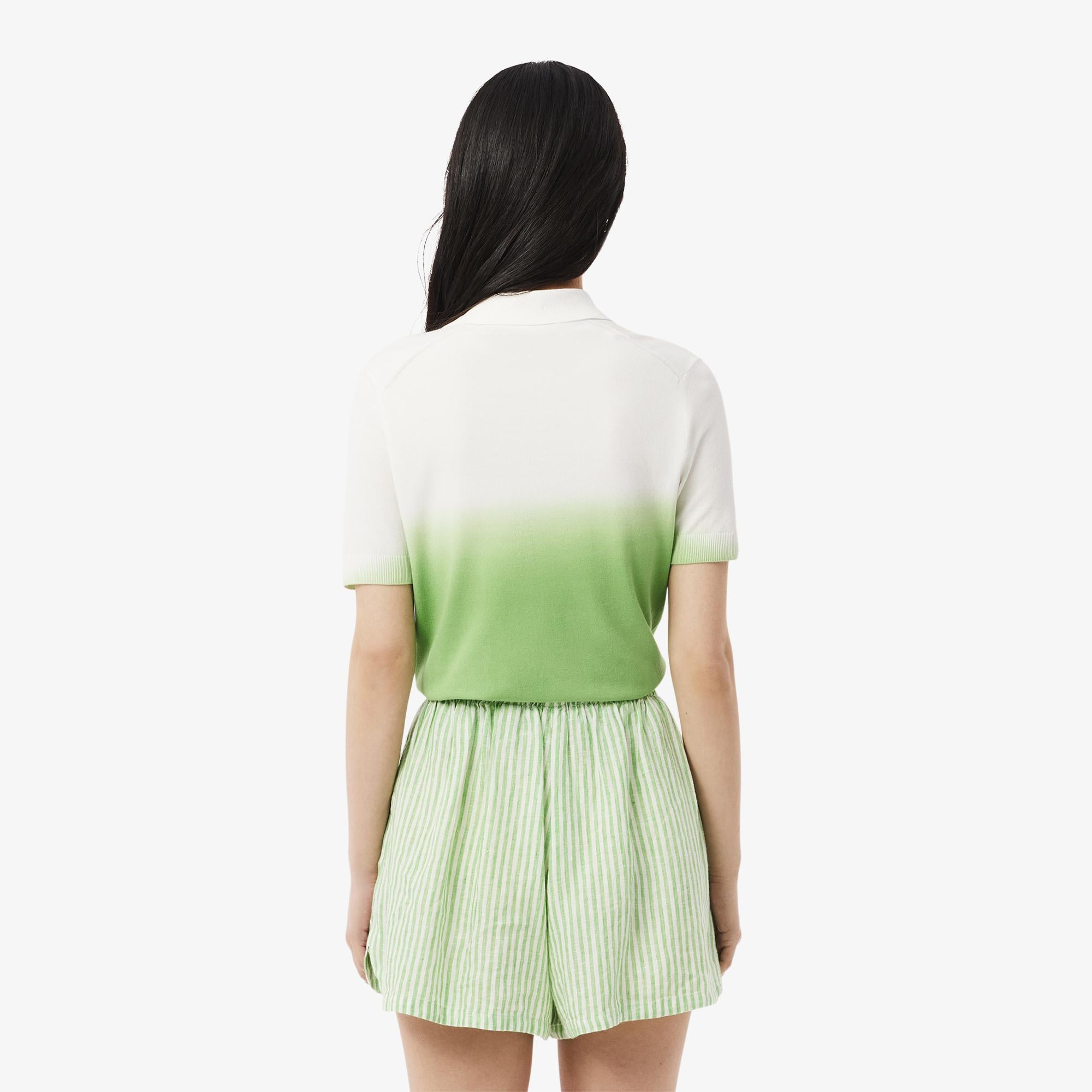 Kadın Classic Fit Kısa Kollu Polo Yaka Renk Bloklu Yeşil Triko