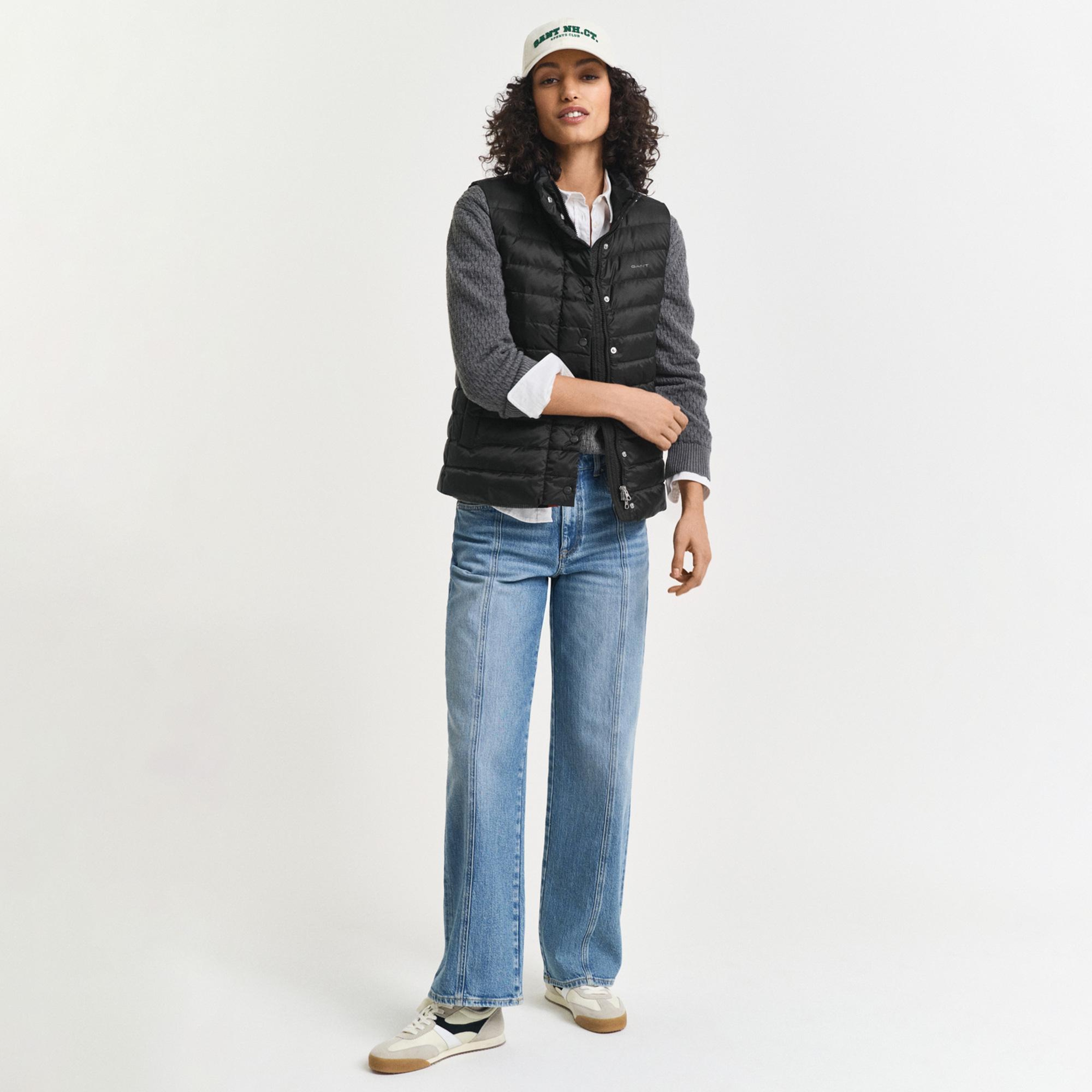 GANT Kadın Siyah Regular Fit Dik Yaka Kaz Tüyü Yelek