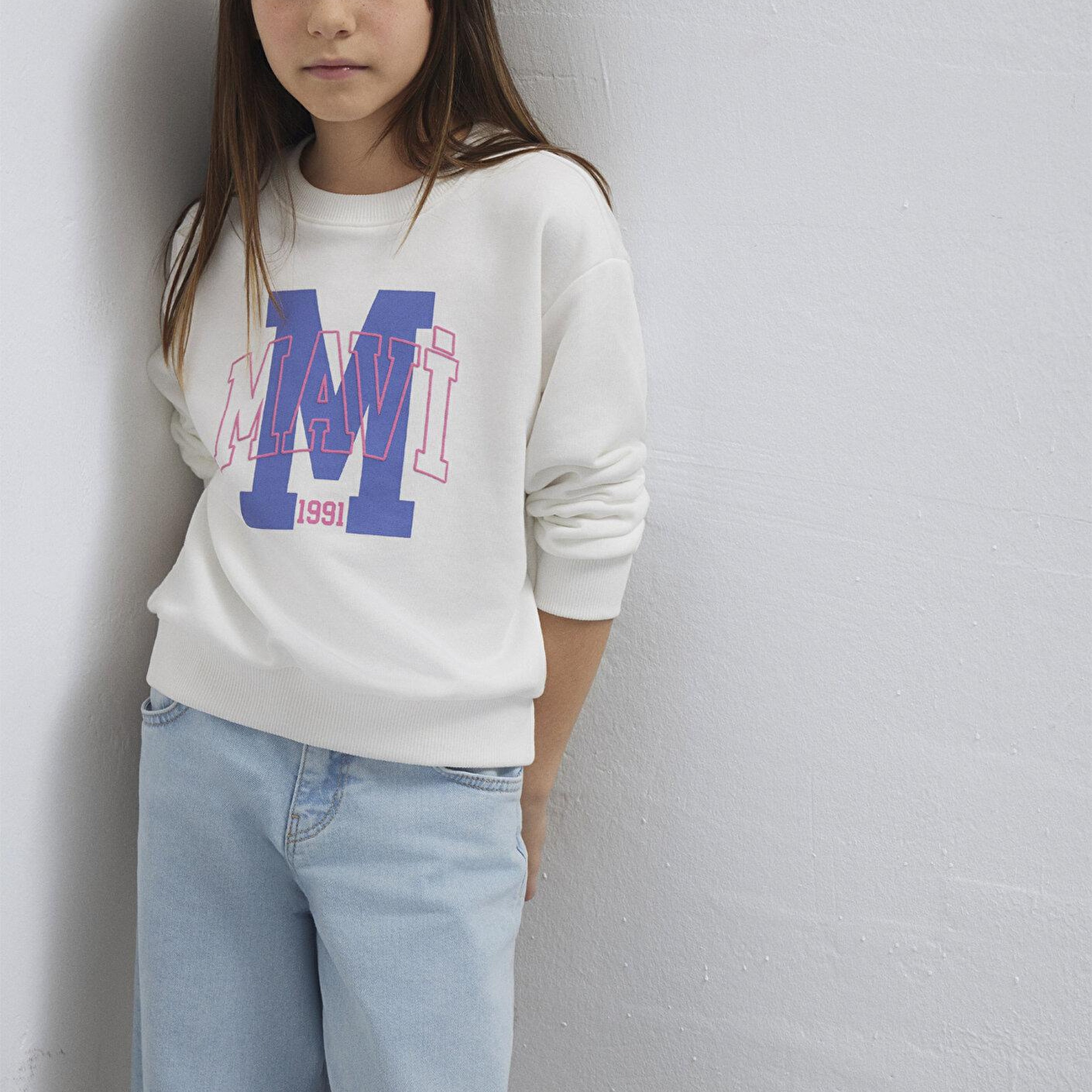 Mavi M Logo Baskılı Ekru Sweatshirt 7S10118-70057