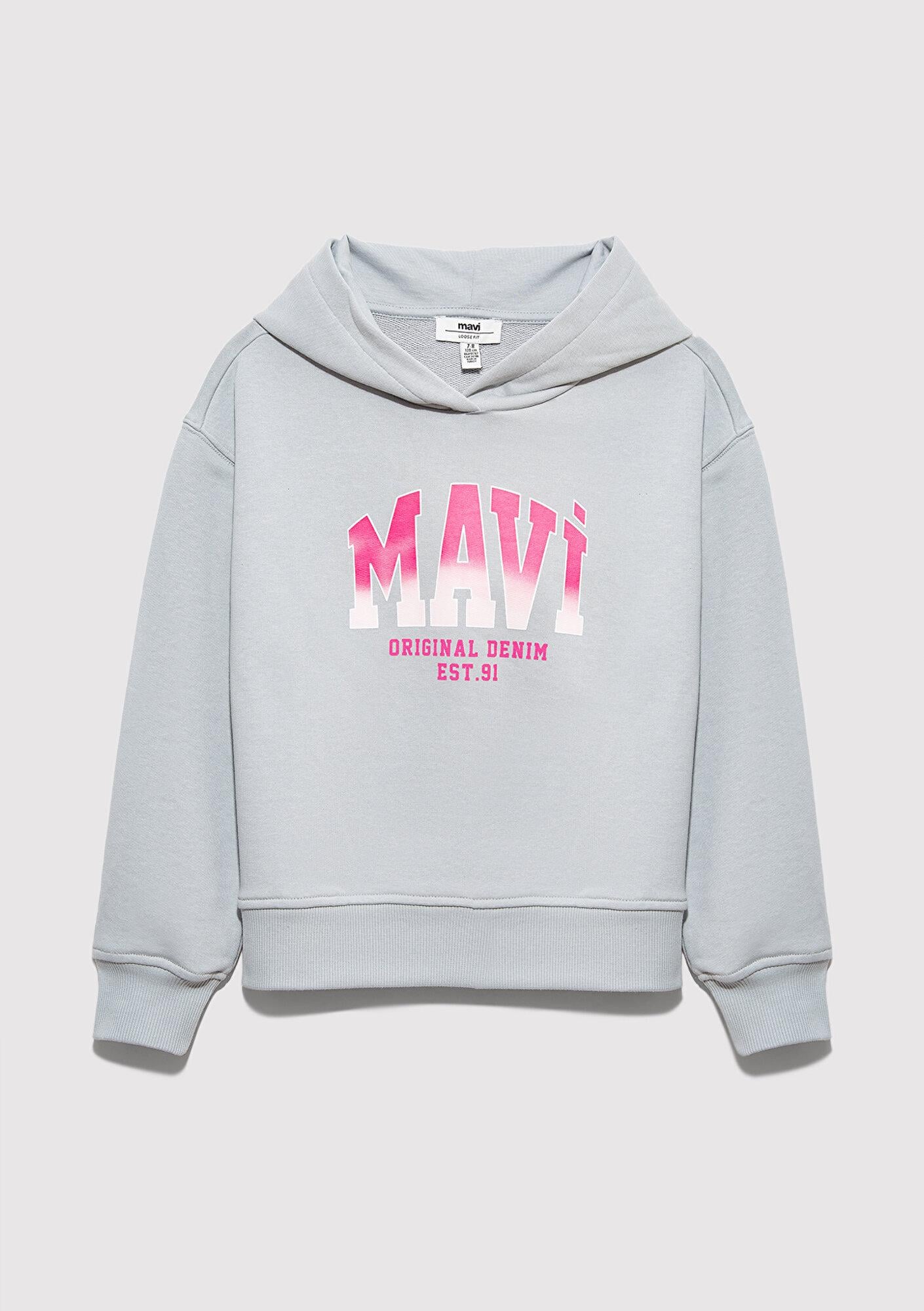 Mavi Mavi Logo Baskılı Kapüşonlu Gri Sweatshirt 7S10179-70075