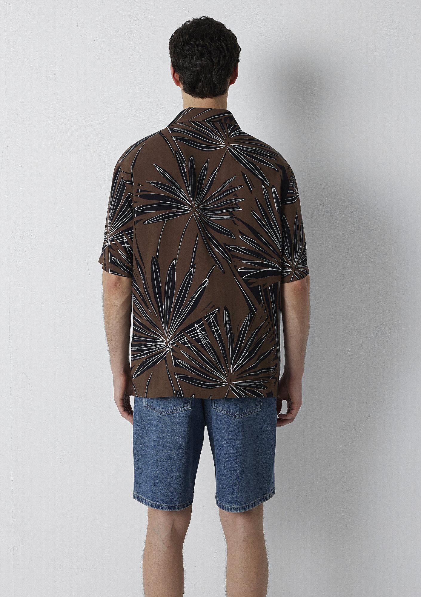 Mavi Baskılı Kahverengi Gömlek Loose Fit / Bol Rahat Kesim 0212003-91558