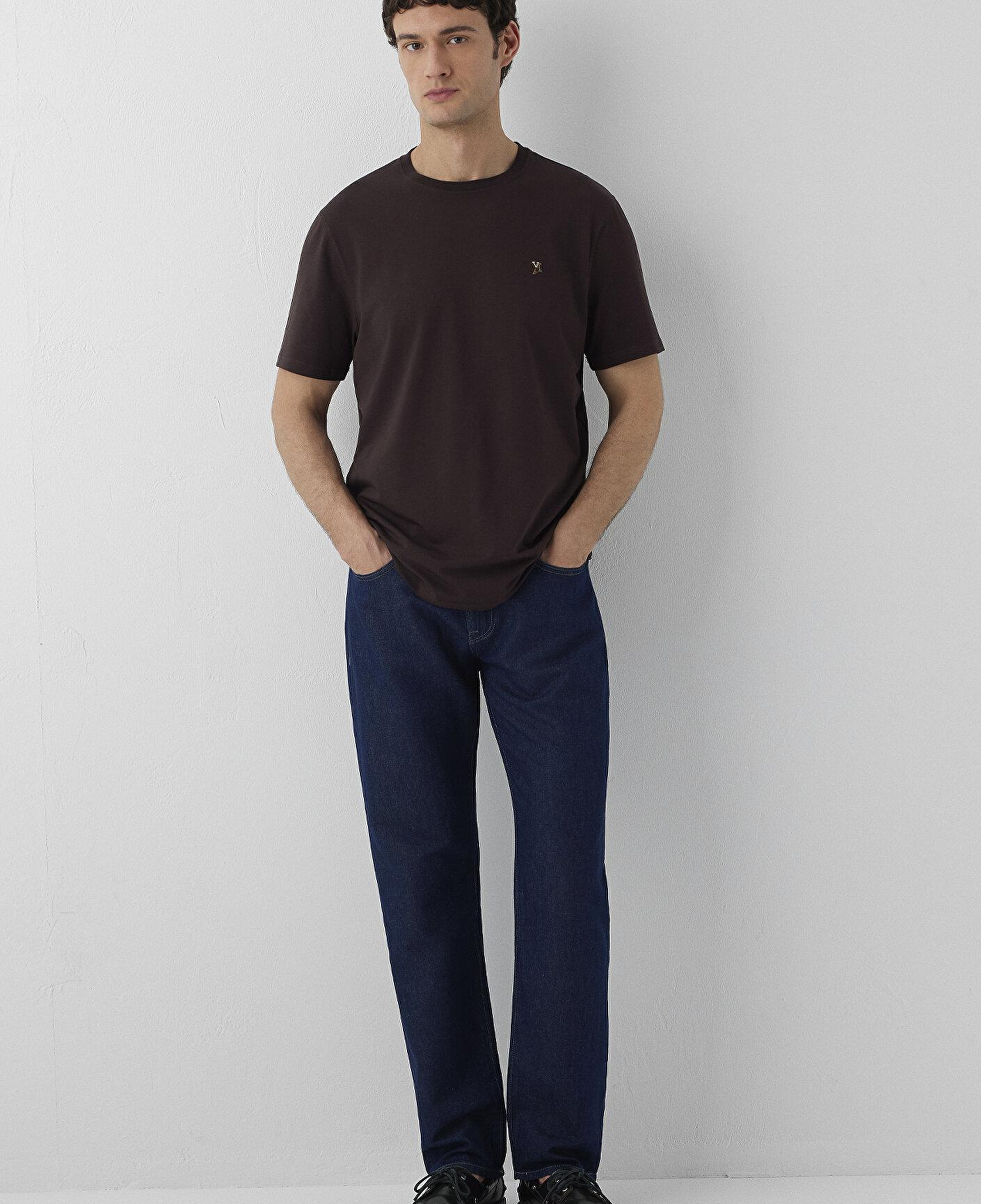 Mavi Kahverengi Basic Tişört Regular Fit / Normal Kesim 0612736-88083