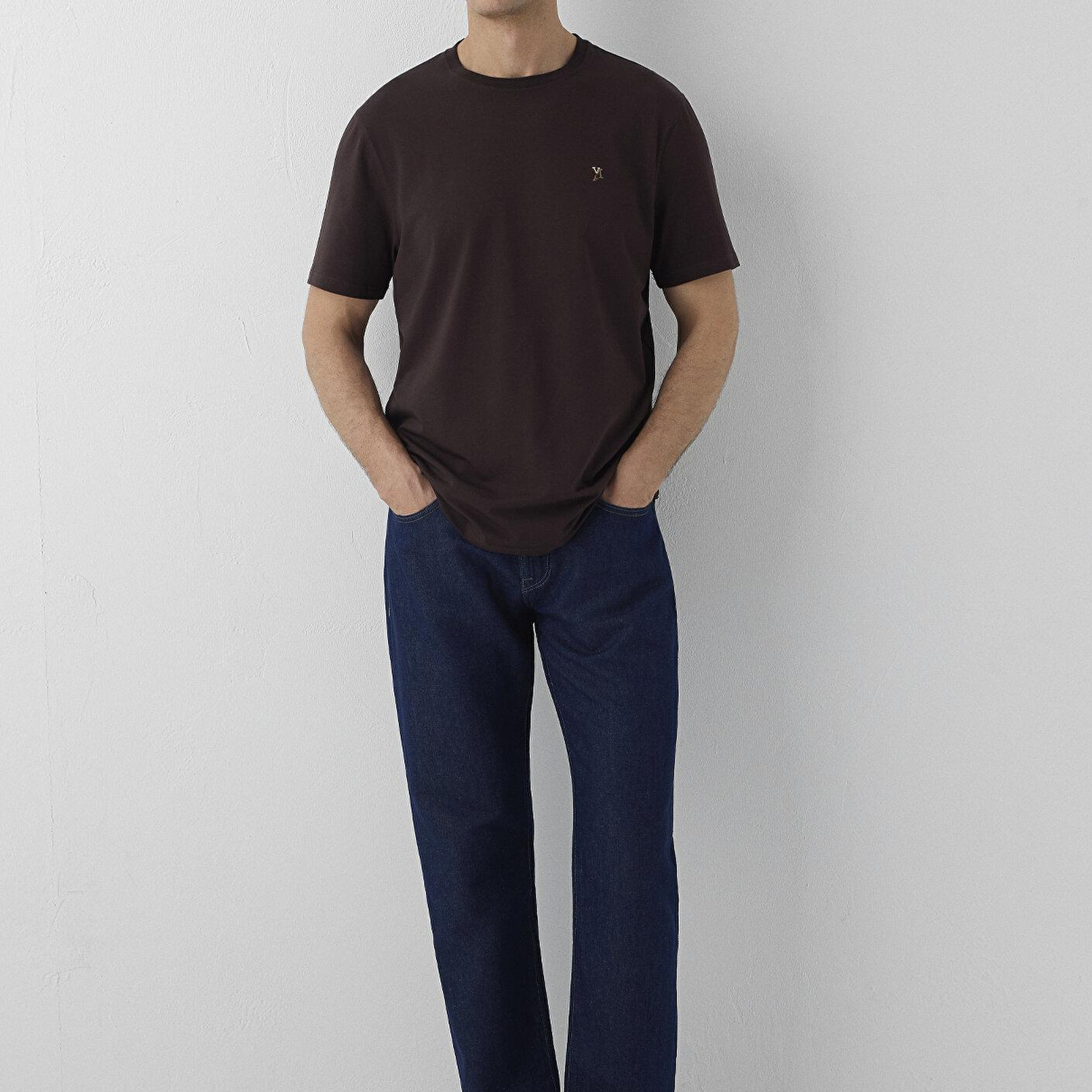 Mavi Kahverengi Basic Tişört Regular Fit / Normal Kesim 0612736-88083