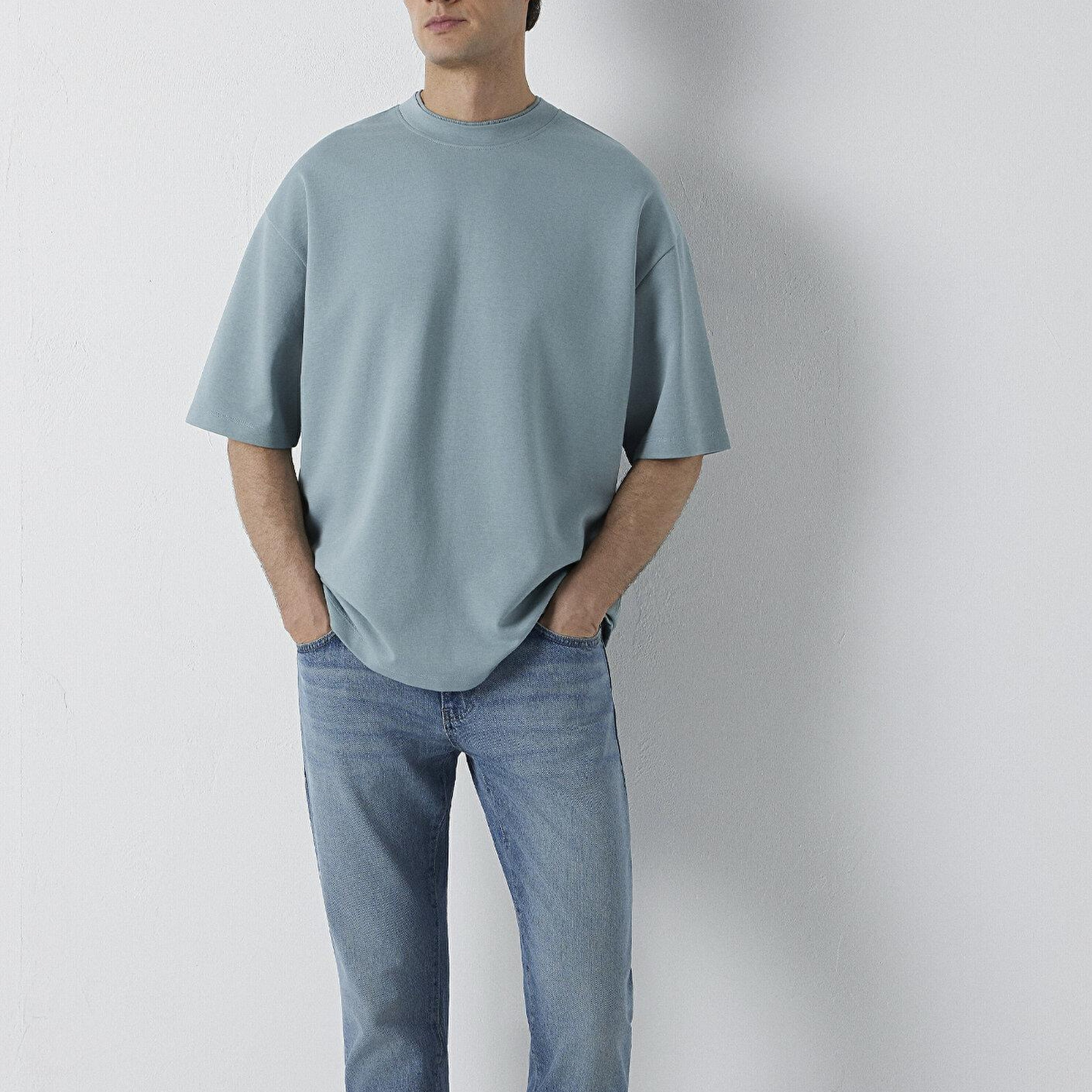 Mavi Gri Tişört Oversize / Geniş Kesim 0613542-70118