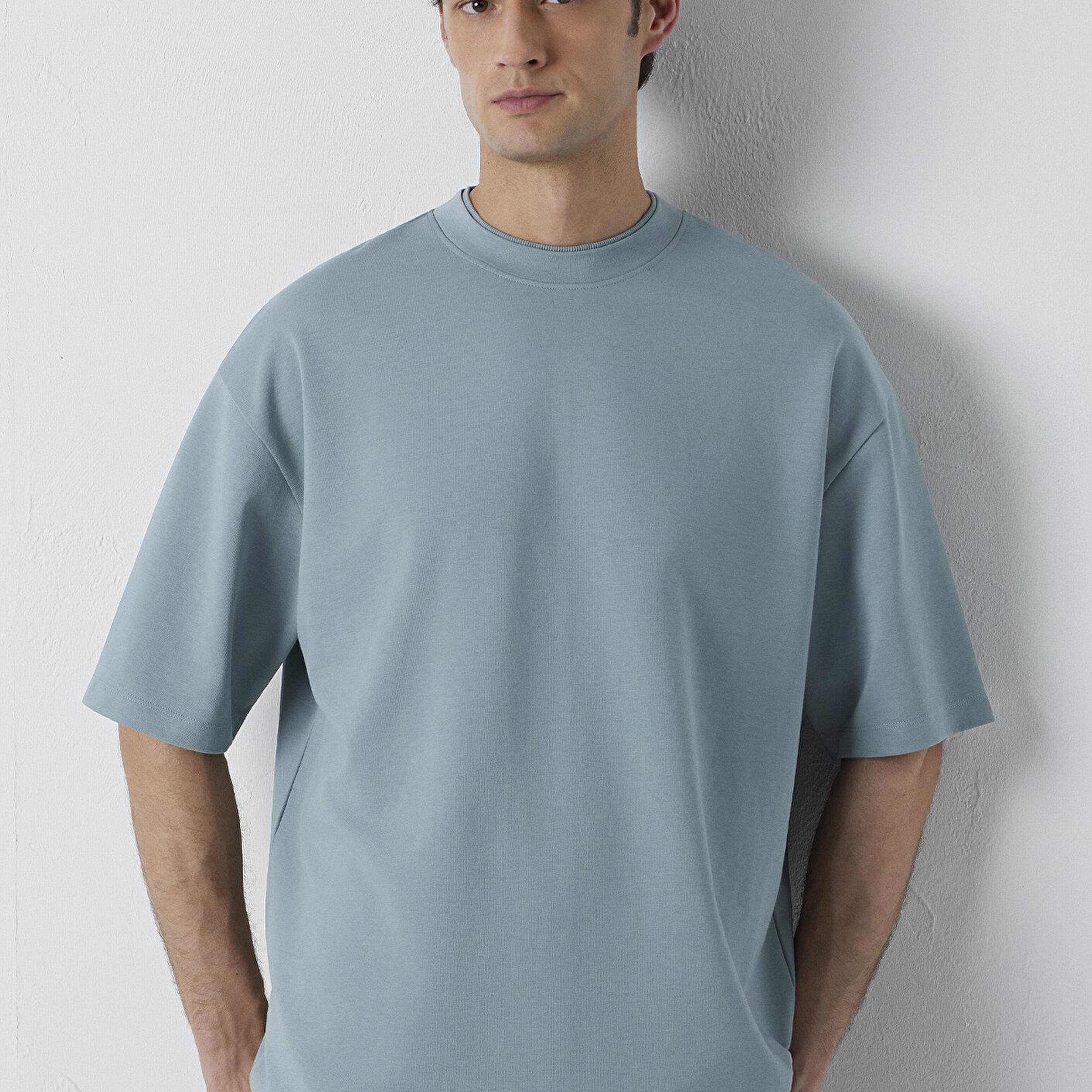 Mavi Gri Tişört Oversize / Geniş Kesim 0613542-70118