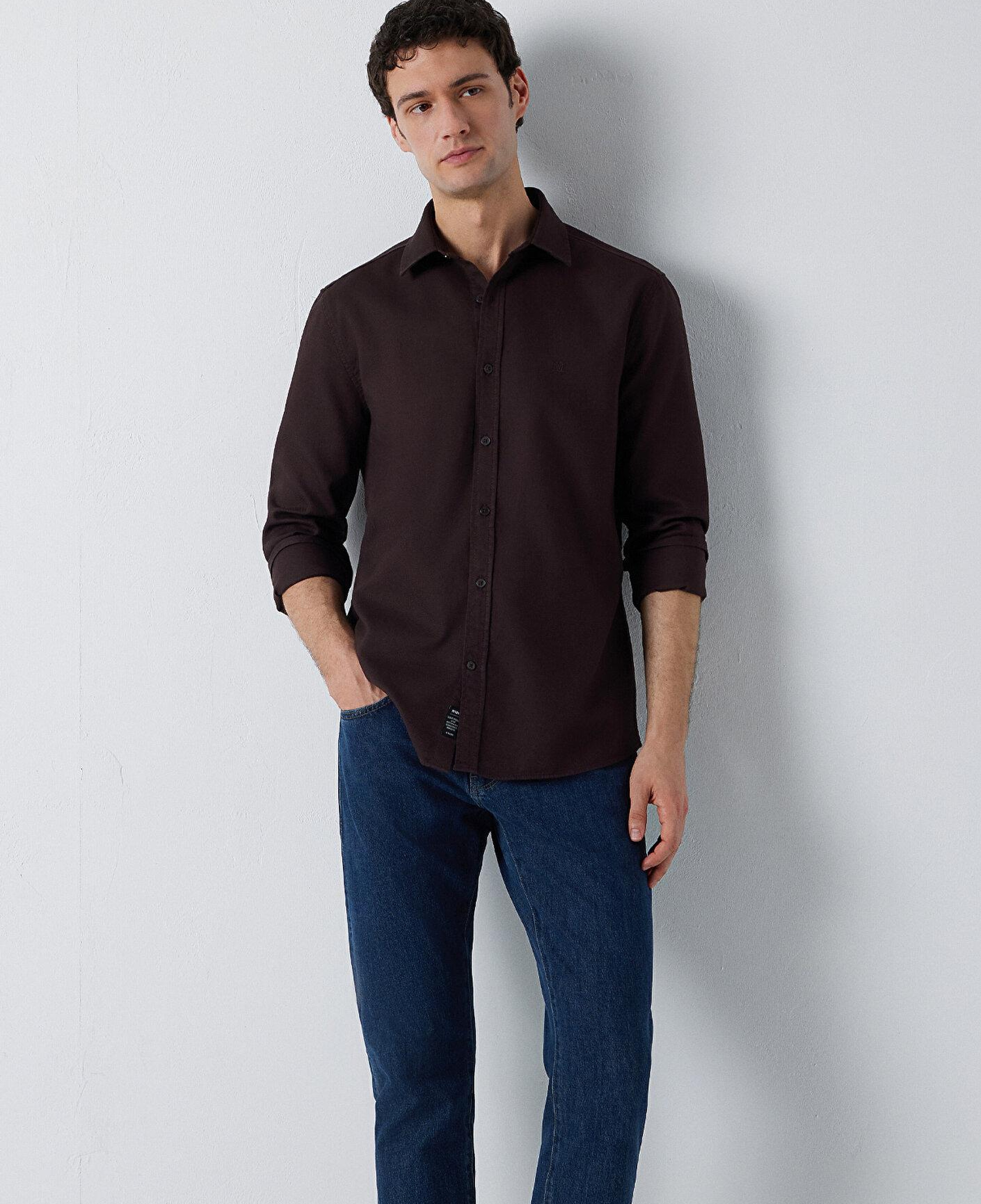 Mavi Kahverengi Gömlek Slim Fit / Dar Kesim 0211656-90704