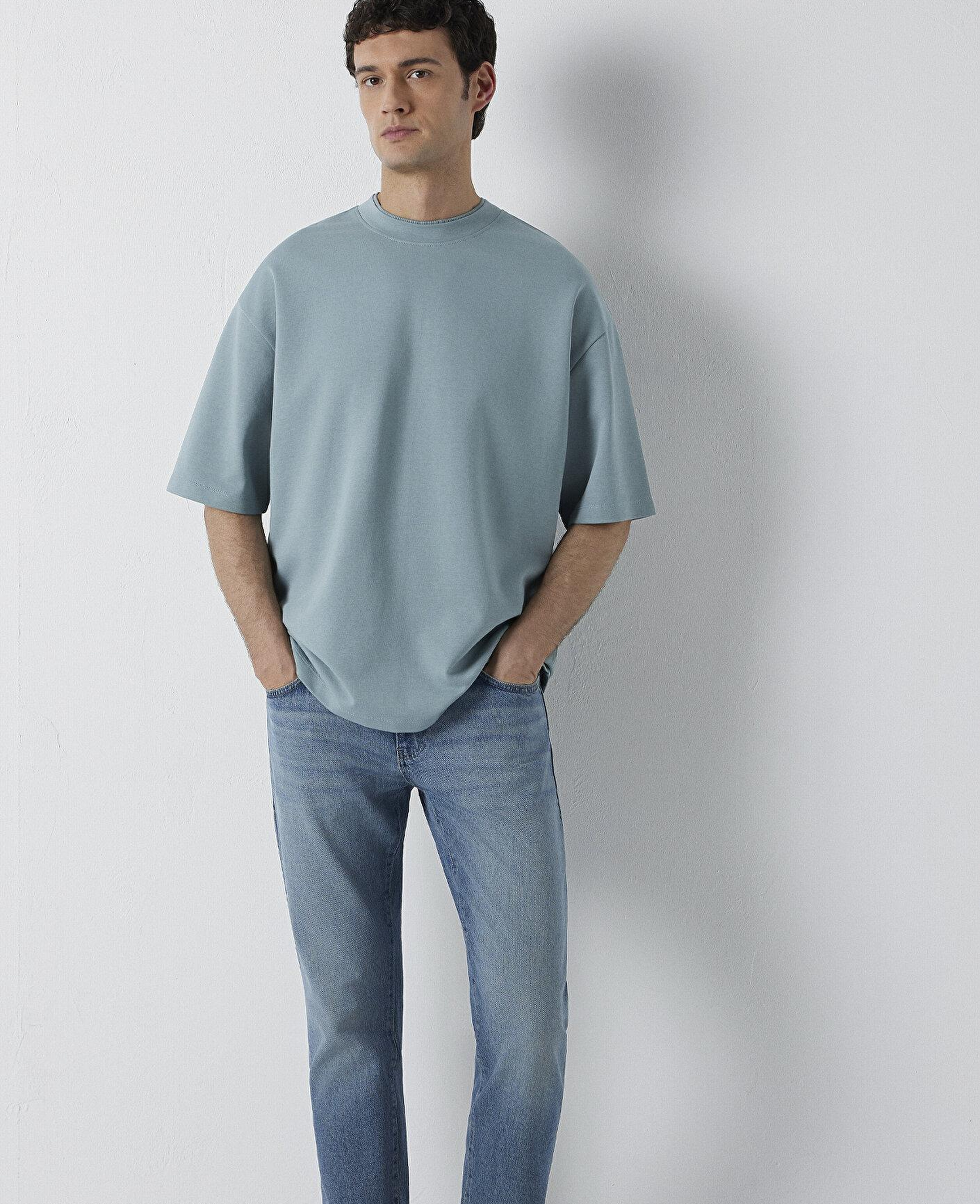 Mavi Gri Tişört Oversize / Geniş Kesim 0613542-70118