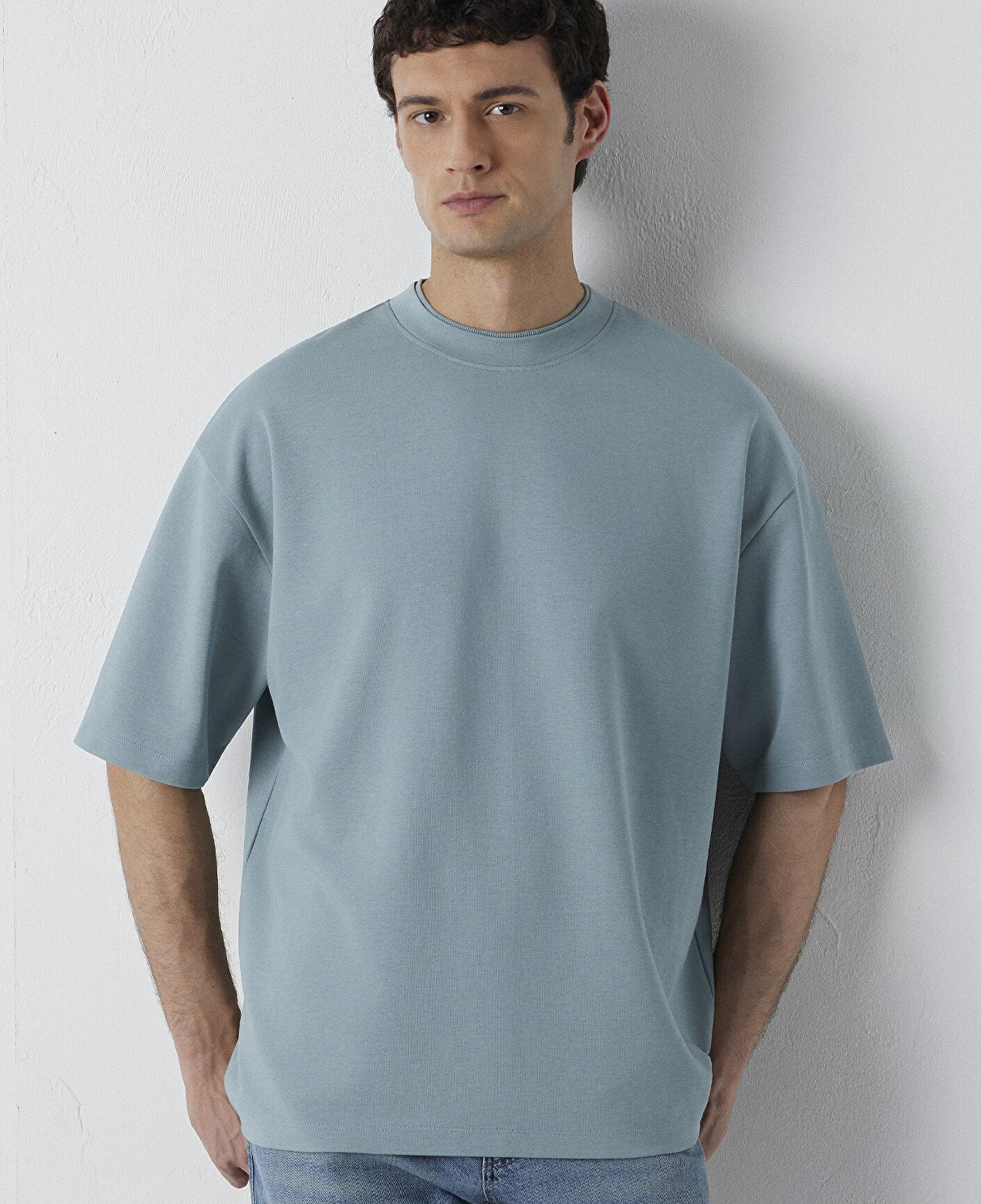 Mavi Gri Tişört Oversize / Geniş Kesim 0613542-70118